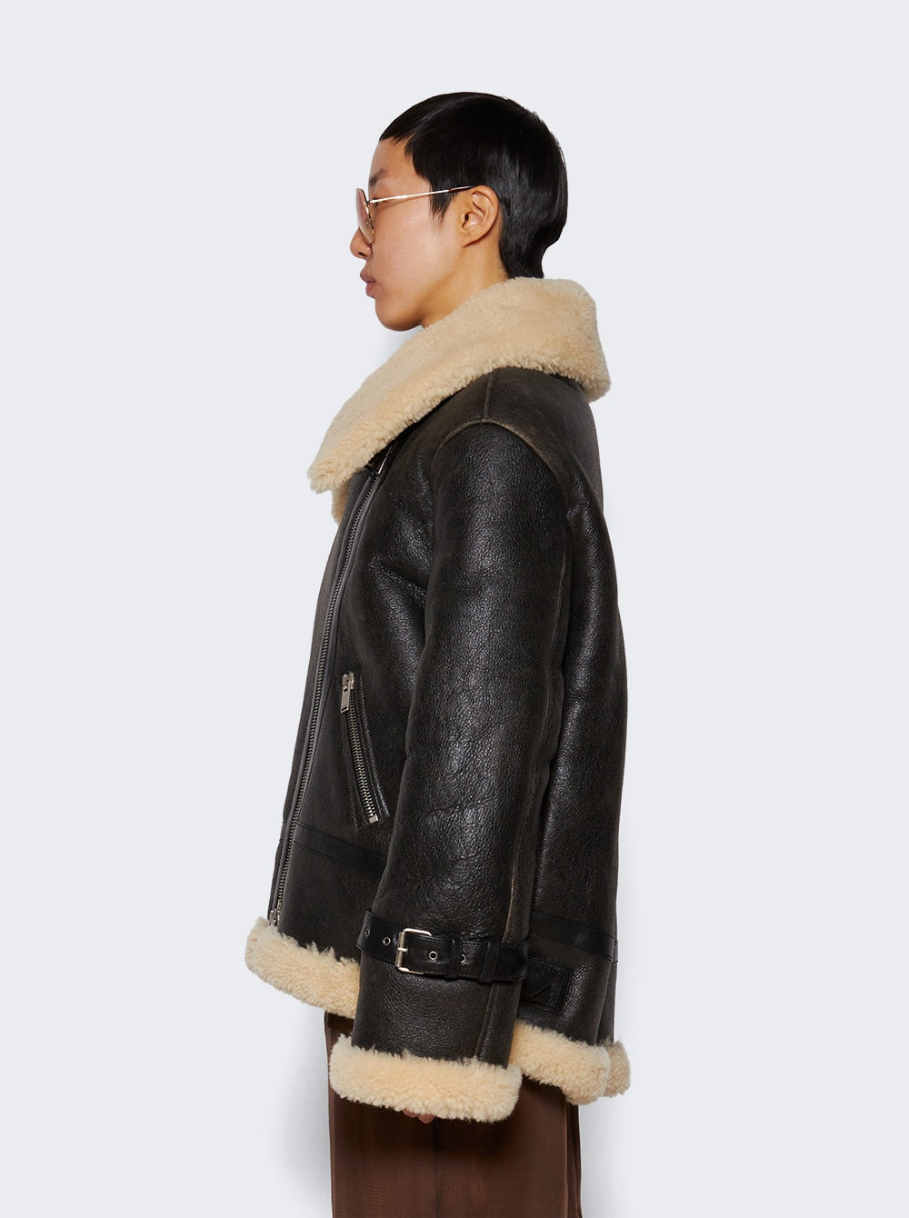 Aviator Shearling Jacket Black - 4