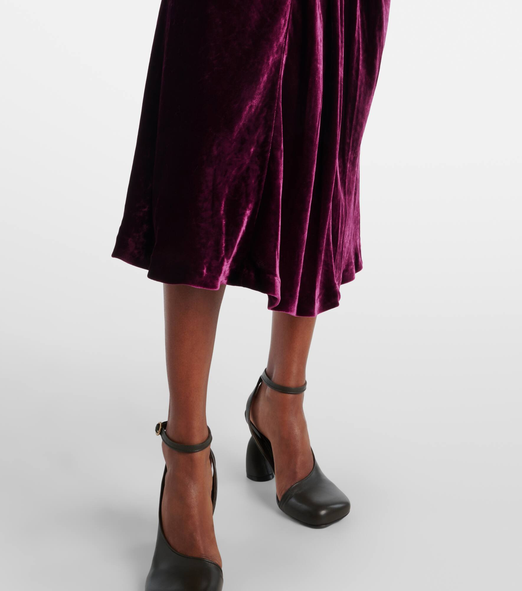 Gathered velvet midi skrit - 5