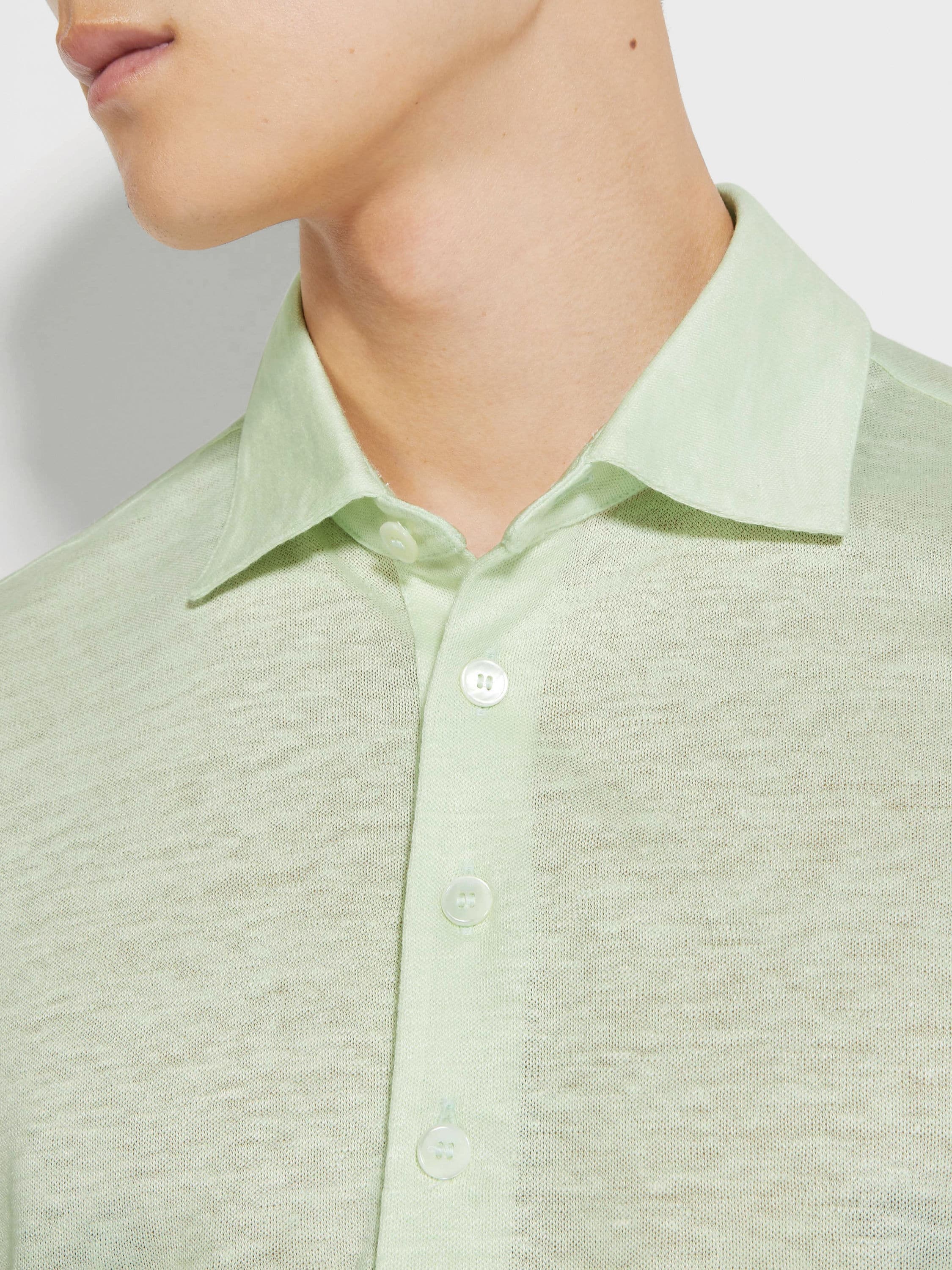 LIGHT AQUA GREEN LINEN POLO SHIRT - 2