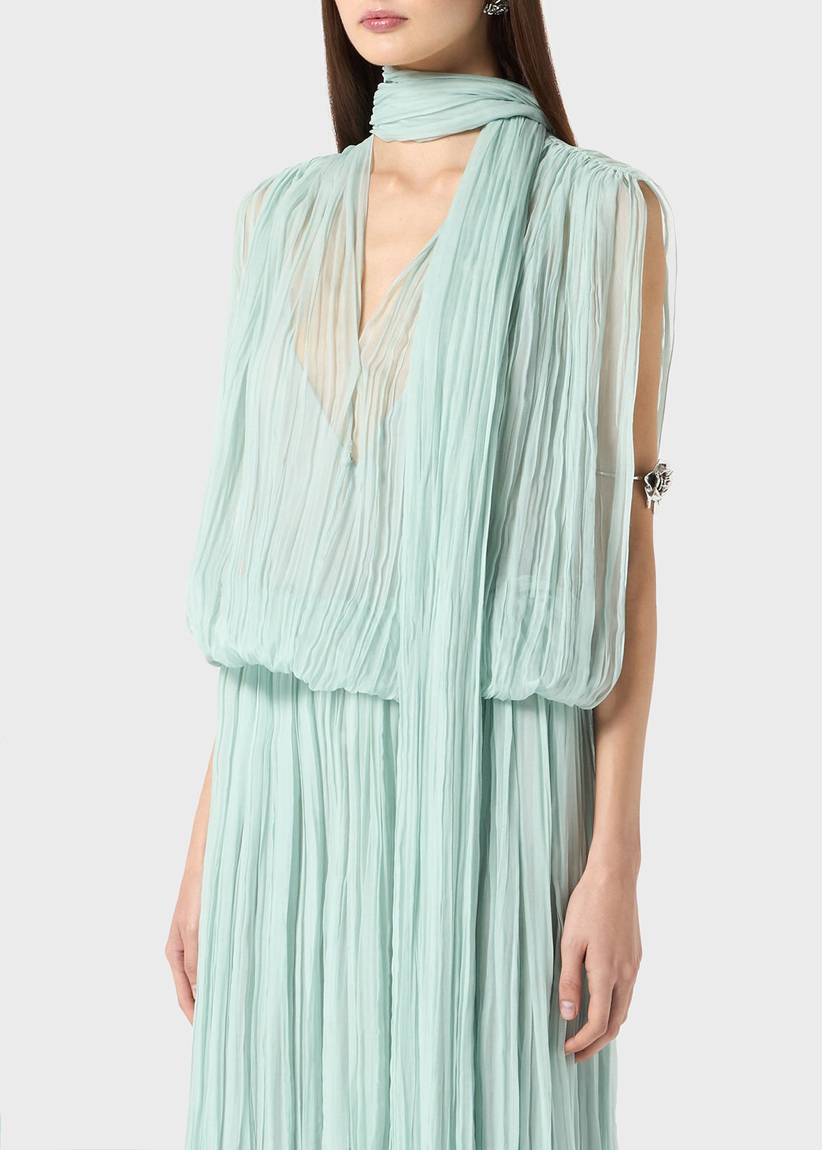 PLEATED DRESS IN SILK CHIFFON WITH SCARF - 5