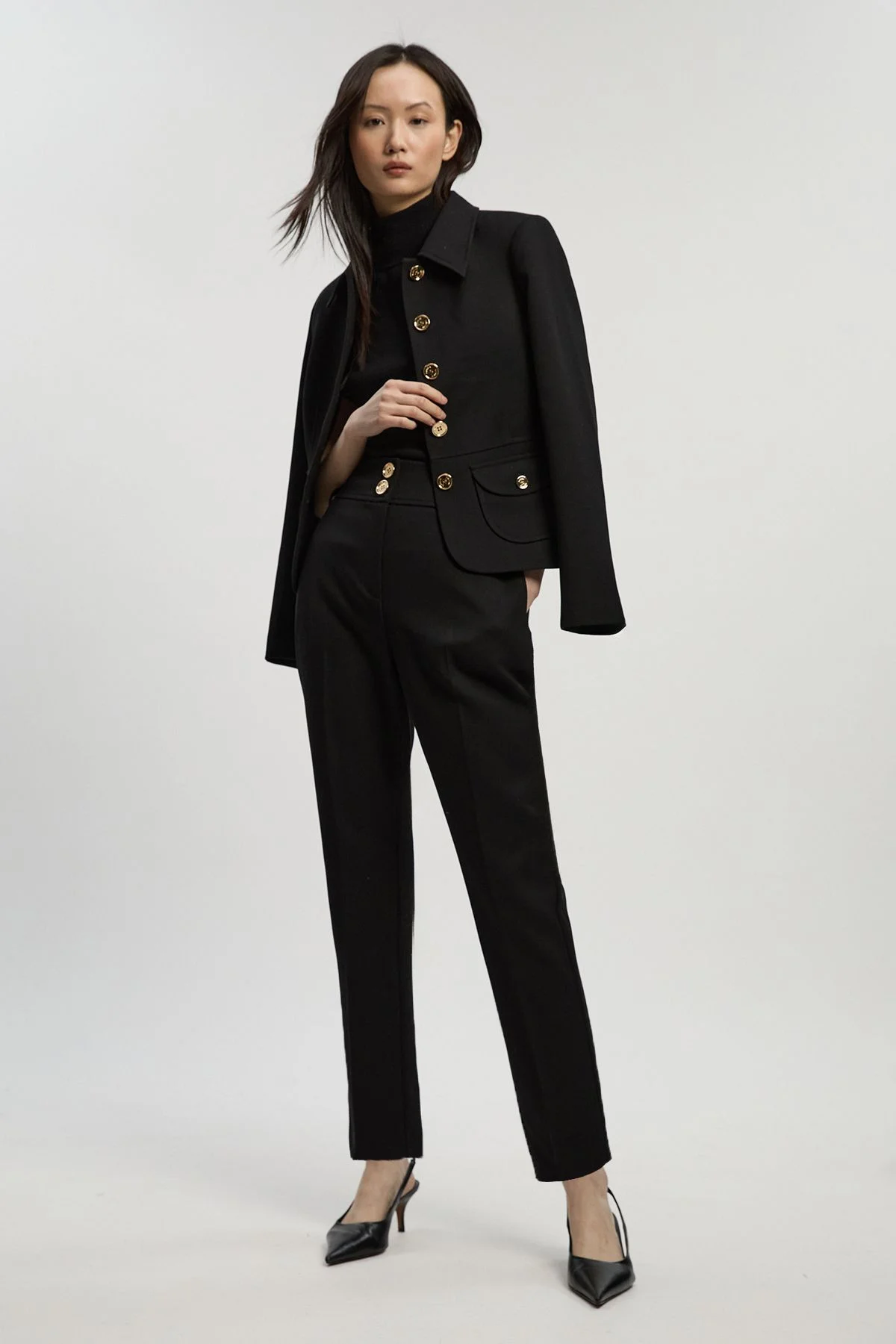 Textured Compact Stretch Tailored Straight Leg Trouser - 1