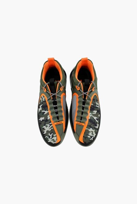 Khaki and orange camouflage suede and mesh B-Runner sneakers - 4