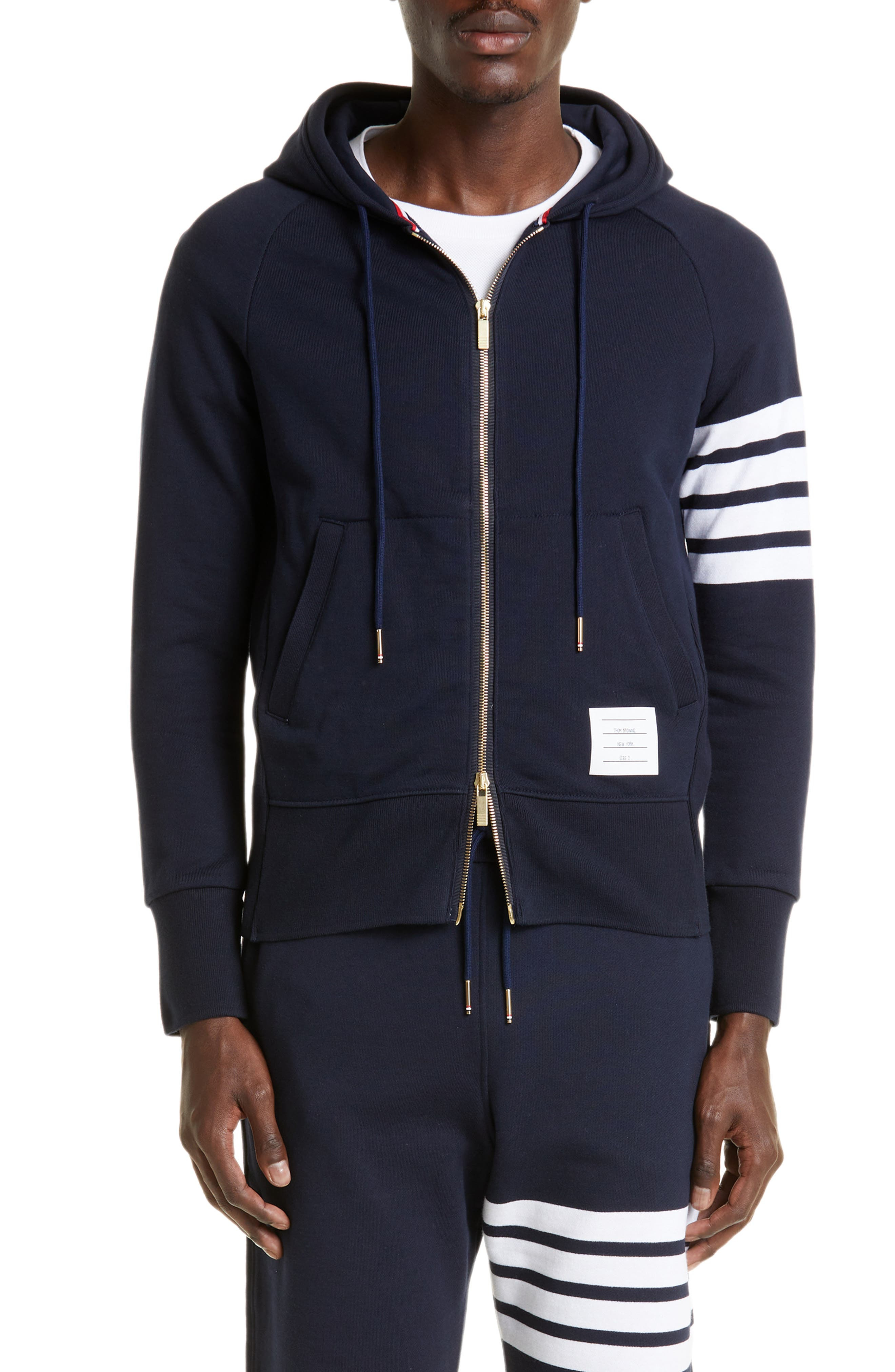 Classic 4-Bar Zip Cotton Hoodie - 1