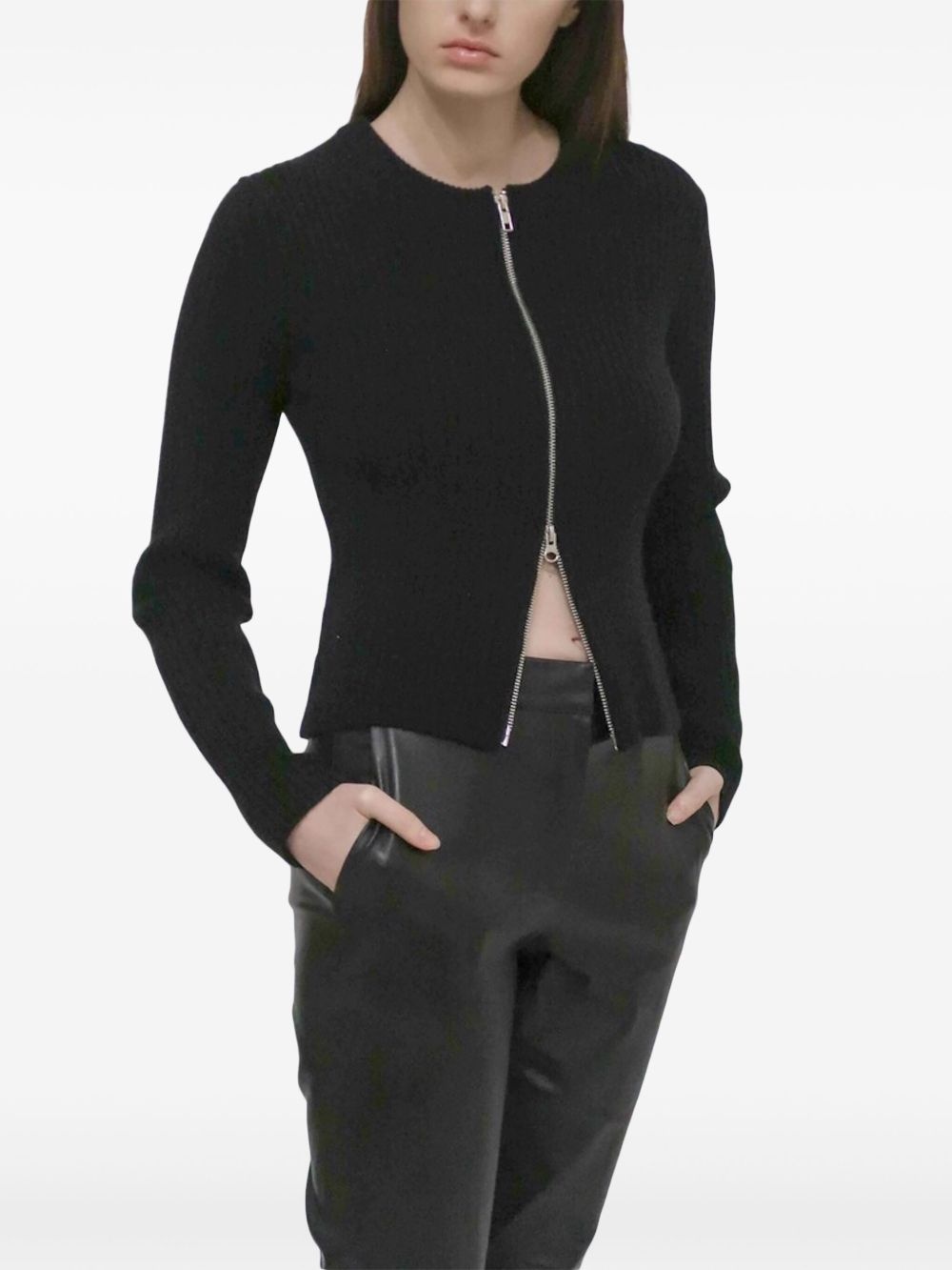 zip-up ribbed knit cardigan - 5
