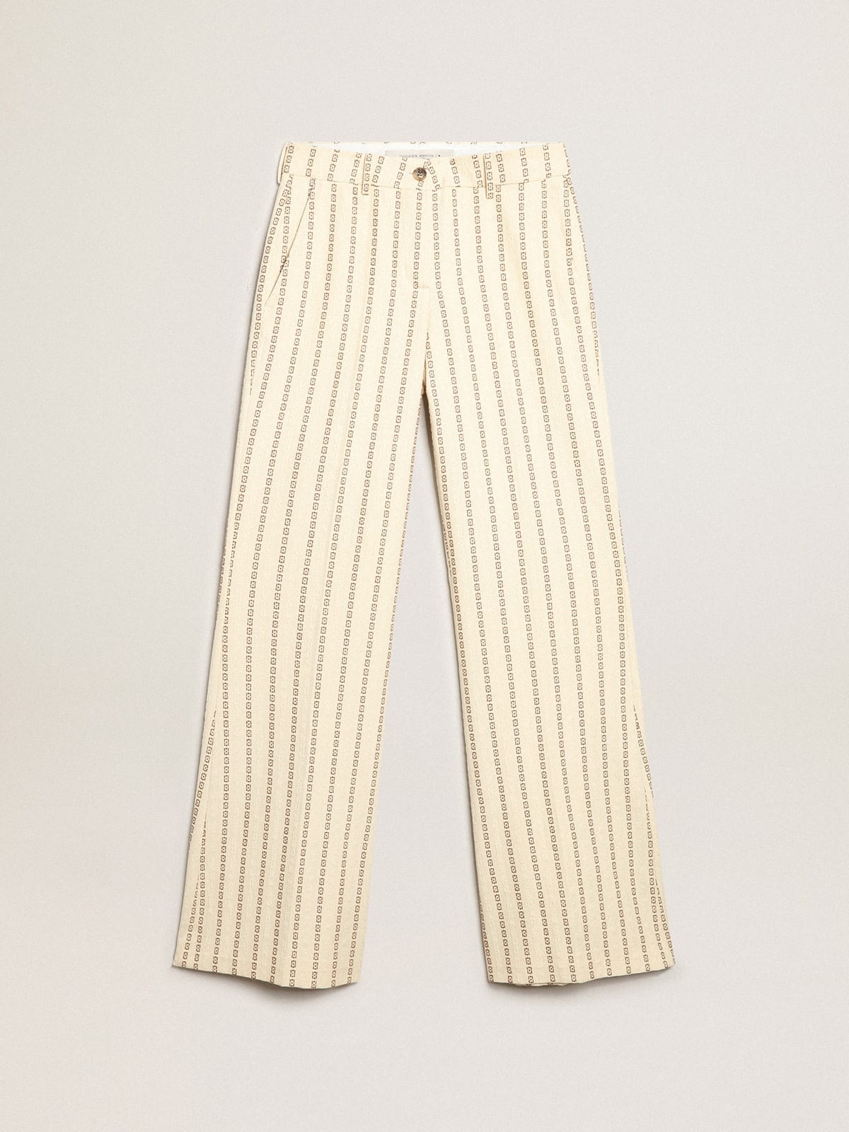 Cream-colored cotton pants with jacquard motif - 1