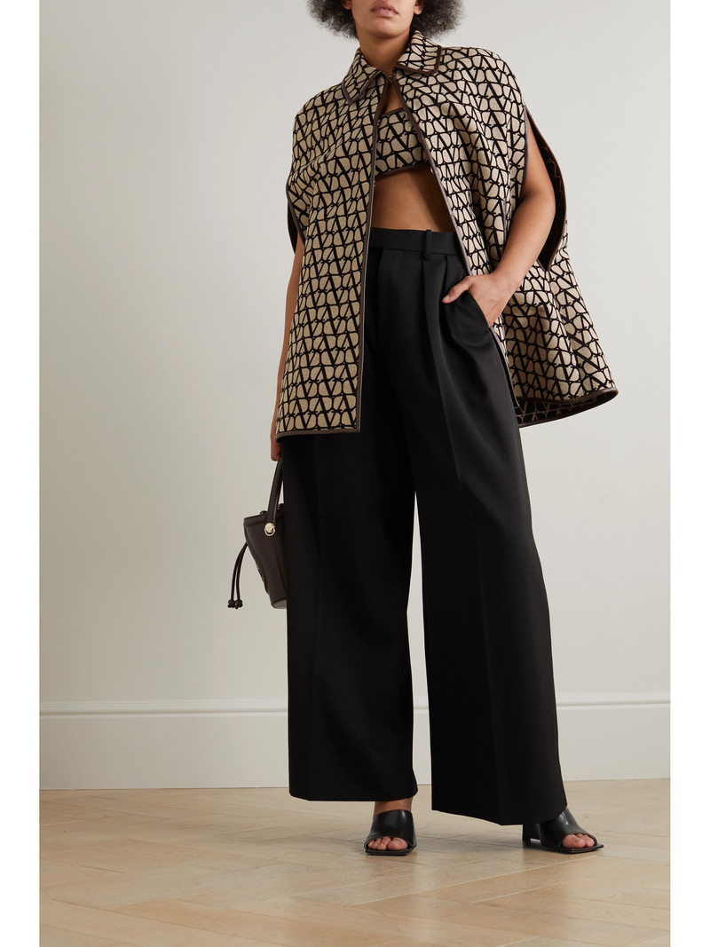 Valentino Leather-trimmed Canvas-jacquard Cape outlook