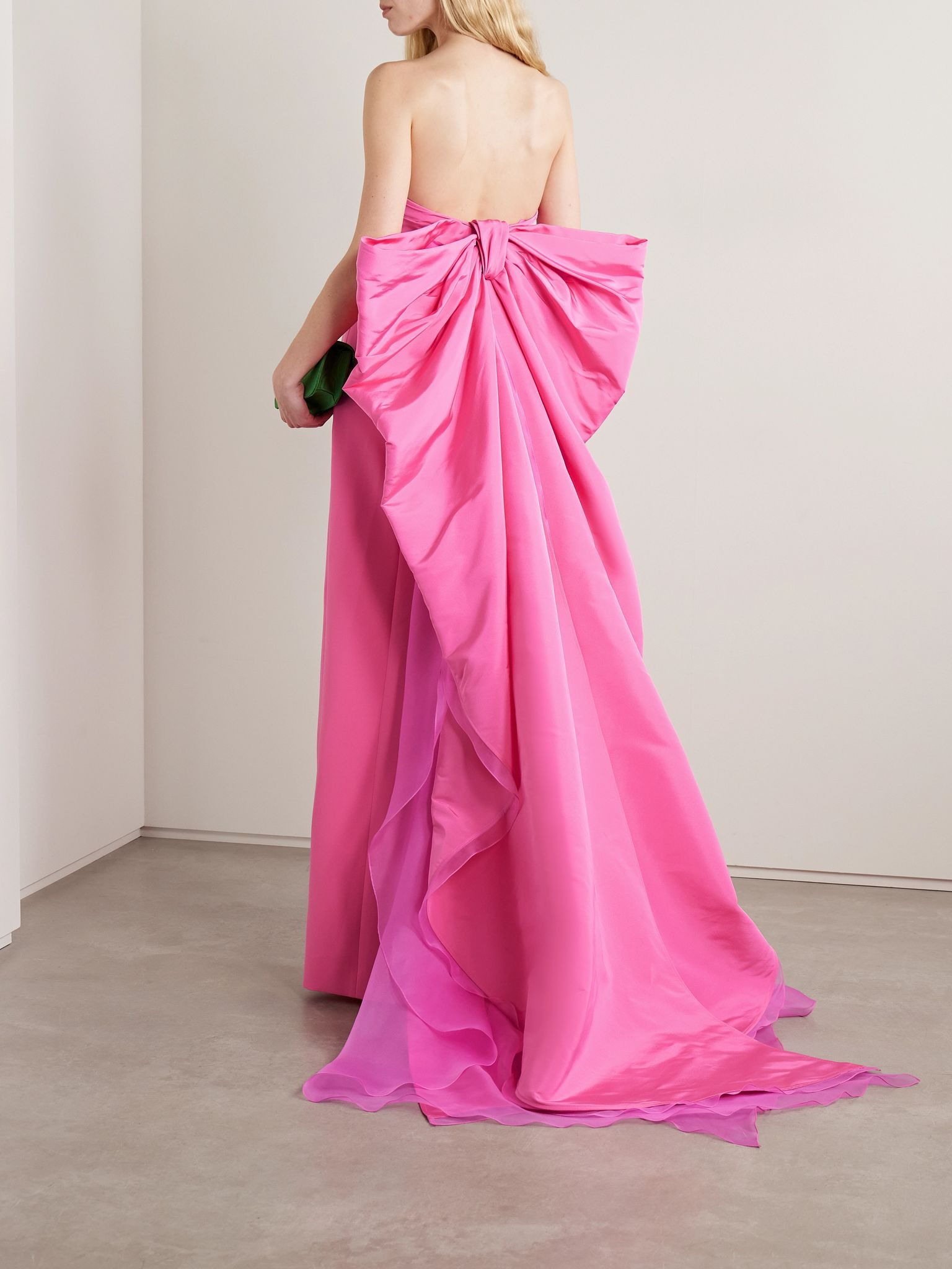 Strapless draped silk-organza trimmed taffeta gown Pink - 3