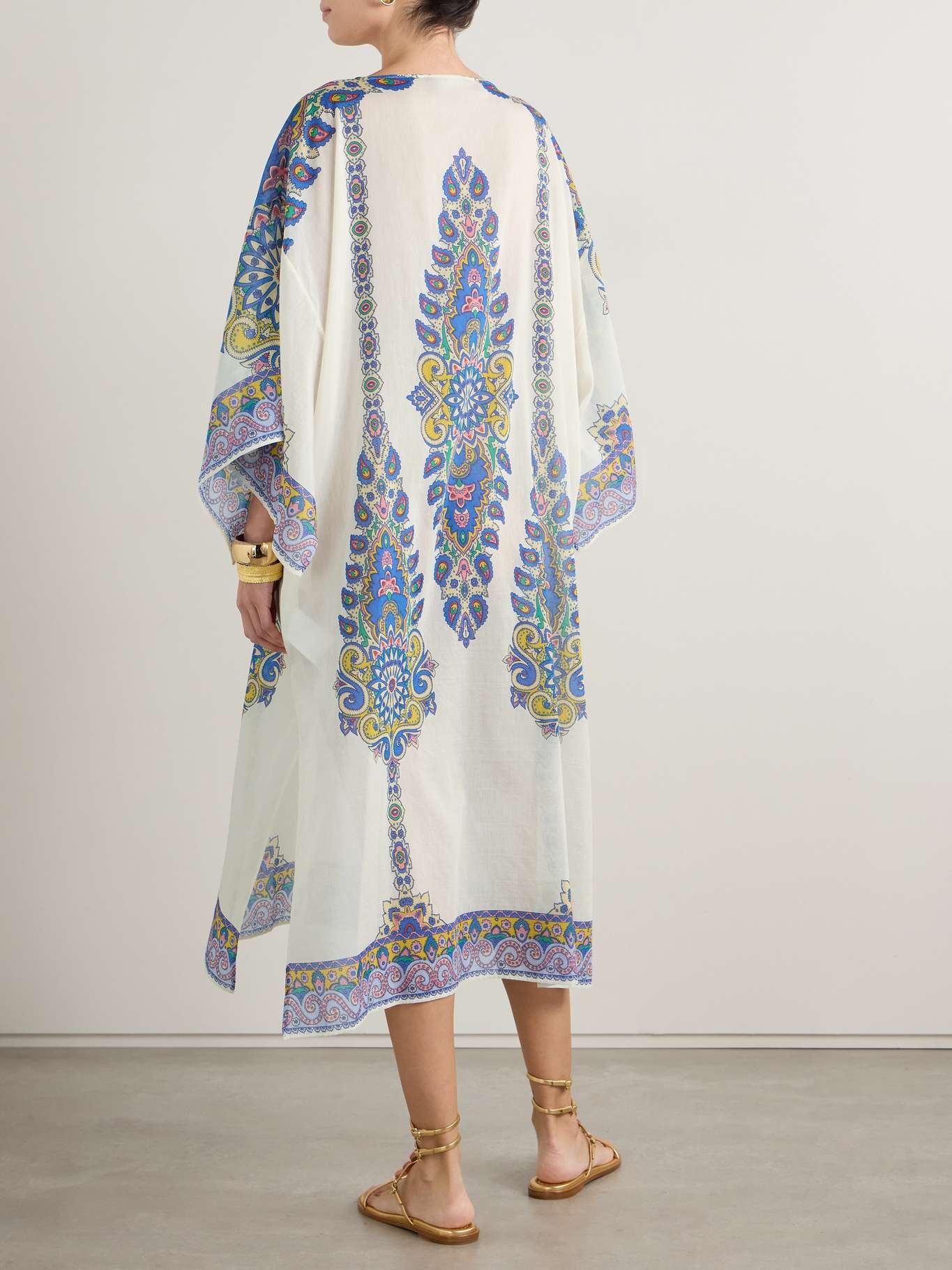 Floral-print cotton and silk-blend voile kaftan Blue - 3