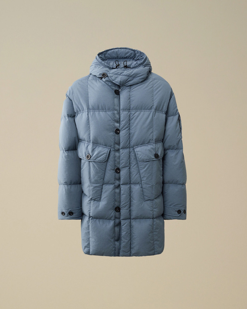 C.P. Company Flatt Nylon Hooded Long Down Jacket | REVERSIBLE