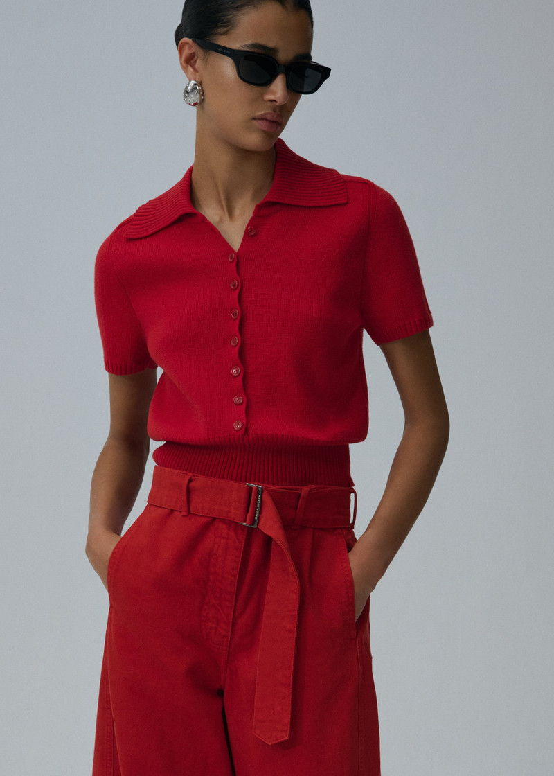 MAGDA BUTRYM Short-sleeve buttoned cropped sweater in red outlook