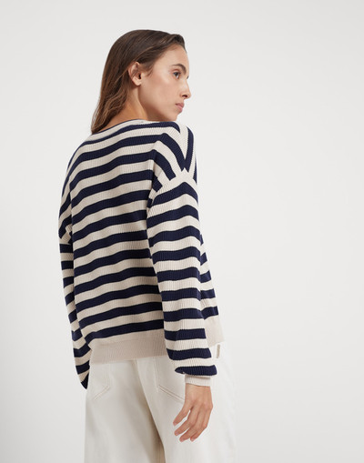 Brunello Cucinelli Striped cotton English rib sweater with monili outlook