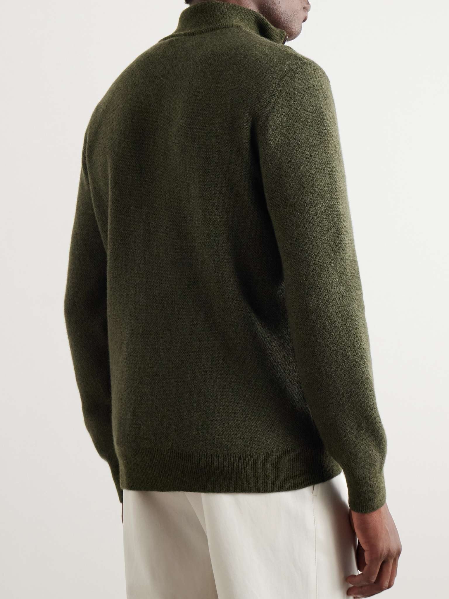 Slim-Fit Suede-Trimmed Cashmere Half-Zip Sweater - 3