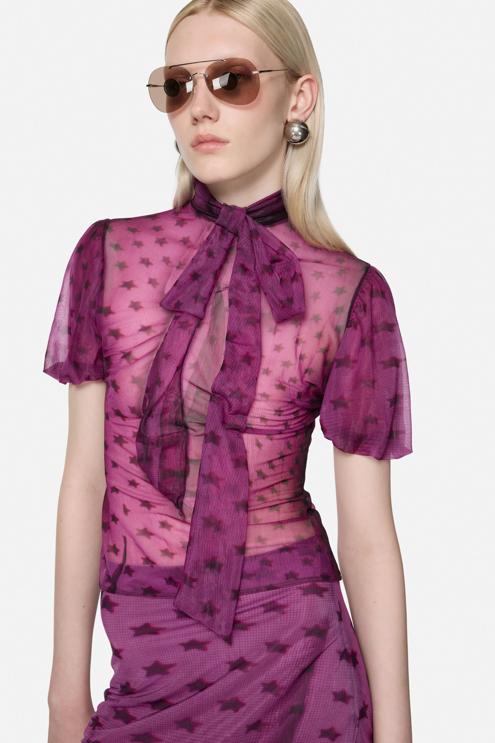 Sheer bow blouse - Bright purple - 4