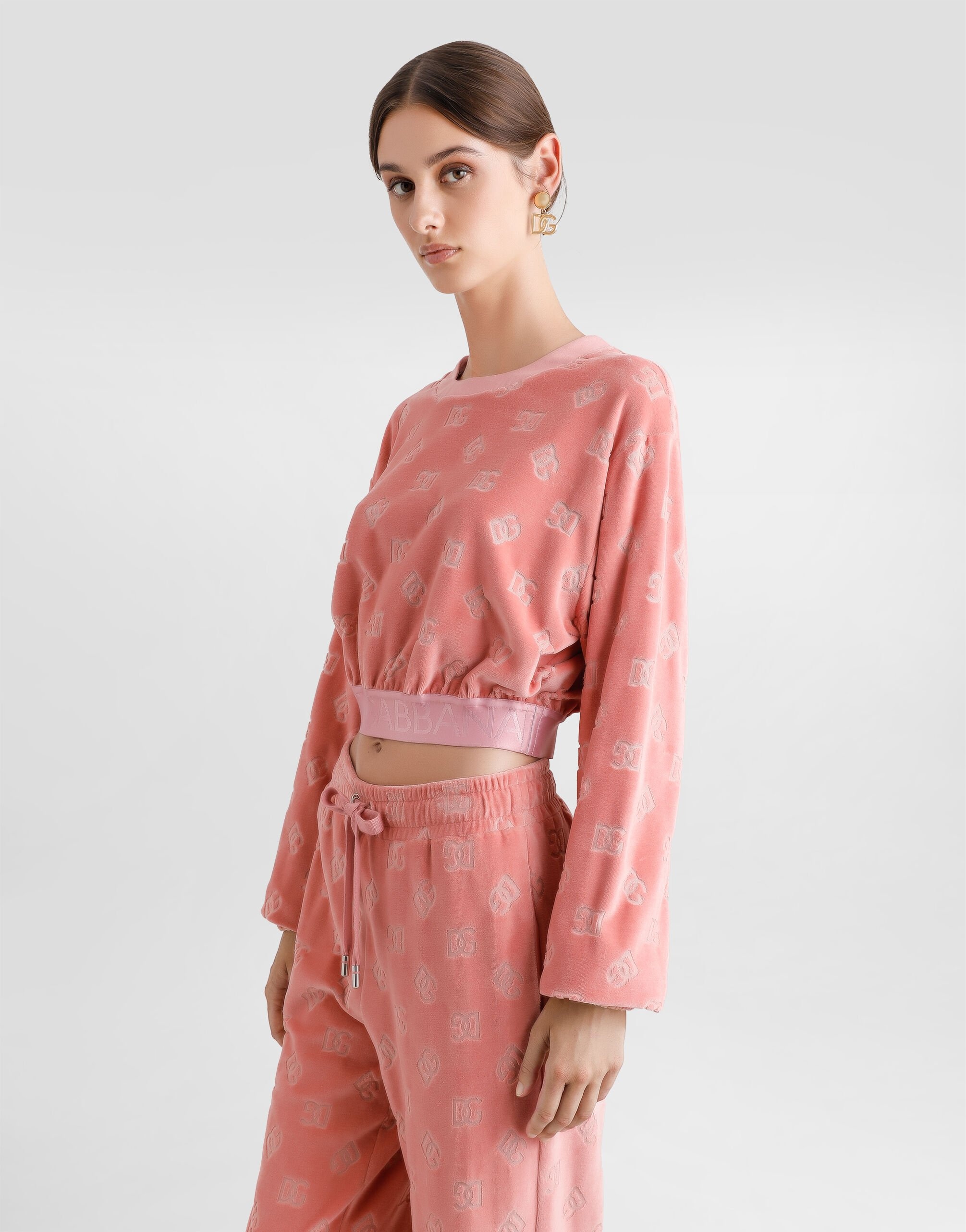 Short chenille jacquard sweatshirt with jacquard DG logo - 4