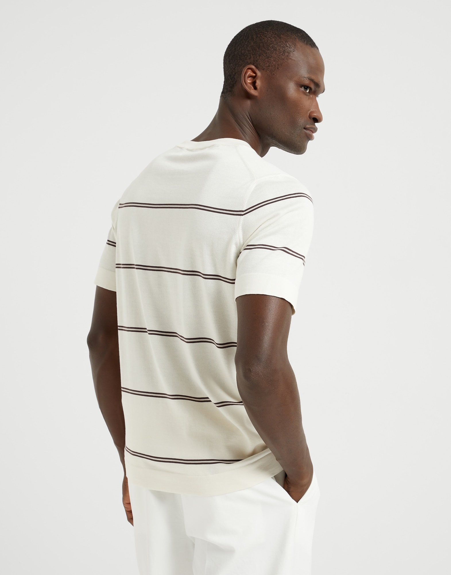 Cotton lightweight knit T-shirt with stripes - 2