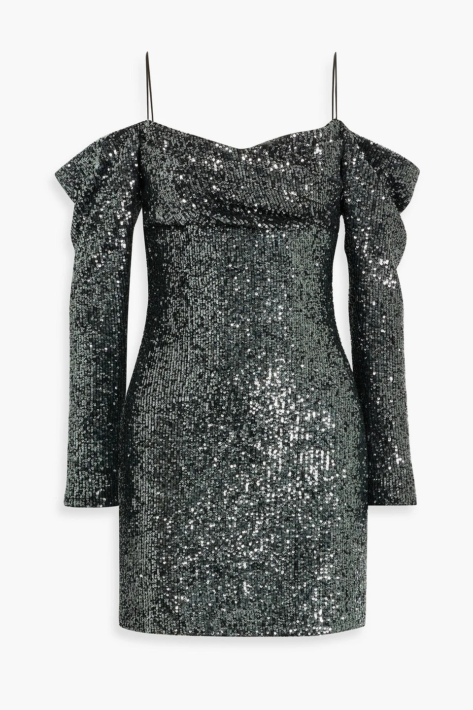 Cold-shoulder sequined tulle mini dress - 1