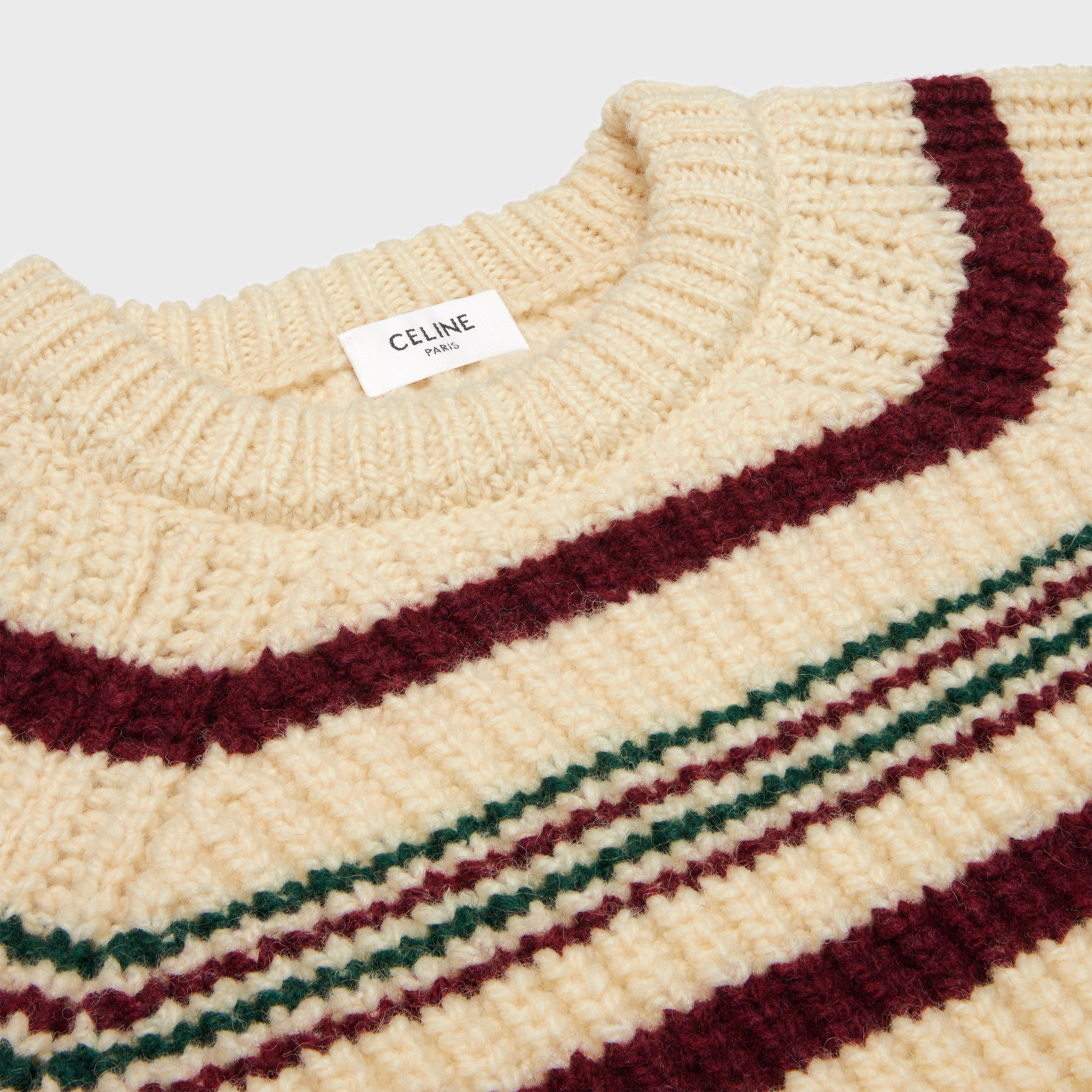 crew neck sweater in striped ribbed wool - 3