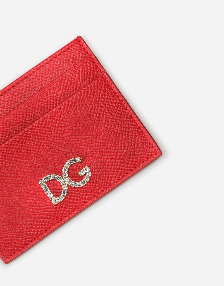 Dauphine calfskin card holder with rhinestone DG logo - 4