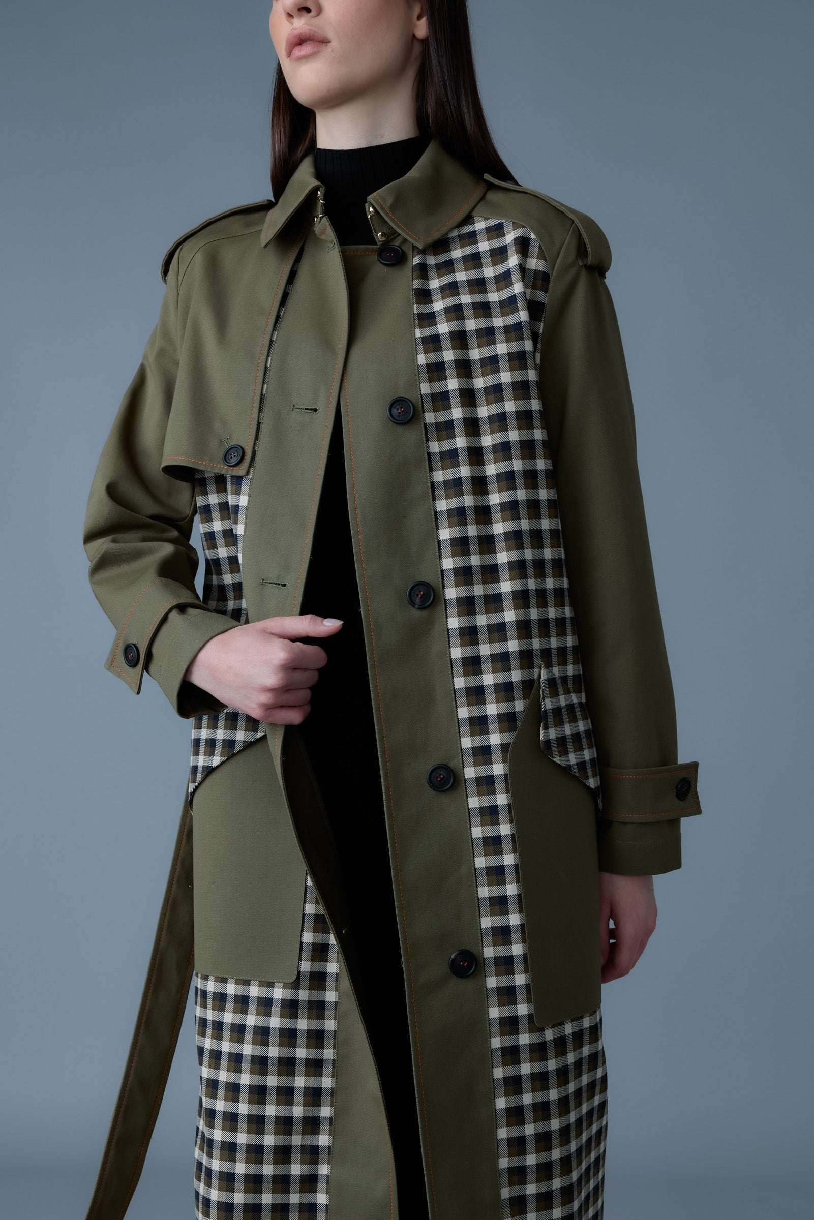 AKILI-PL Single-breasted plaid trench coat - 5