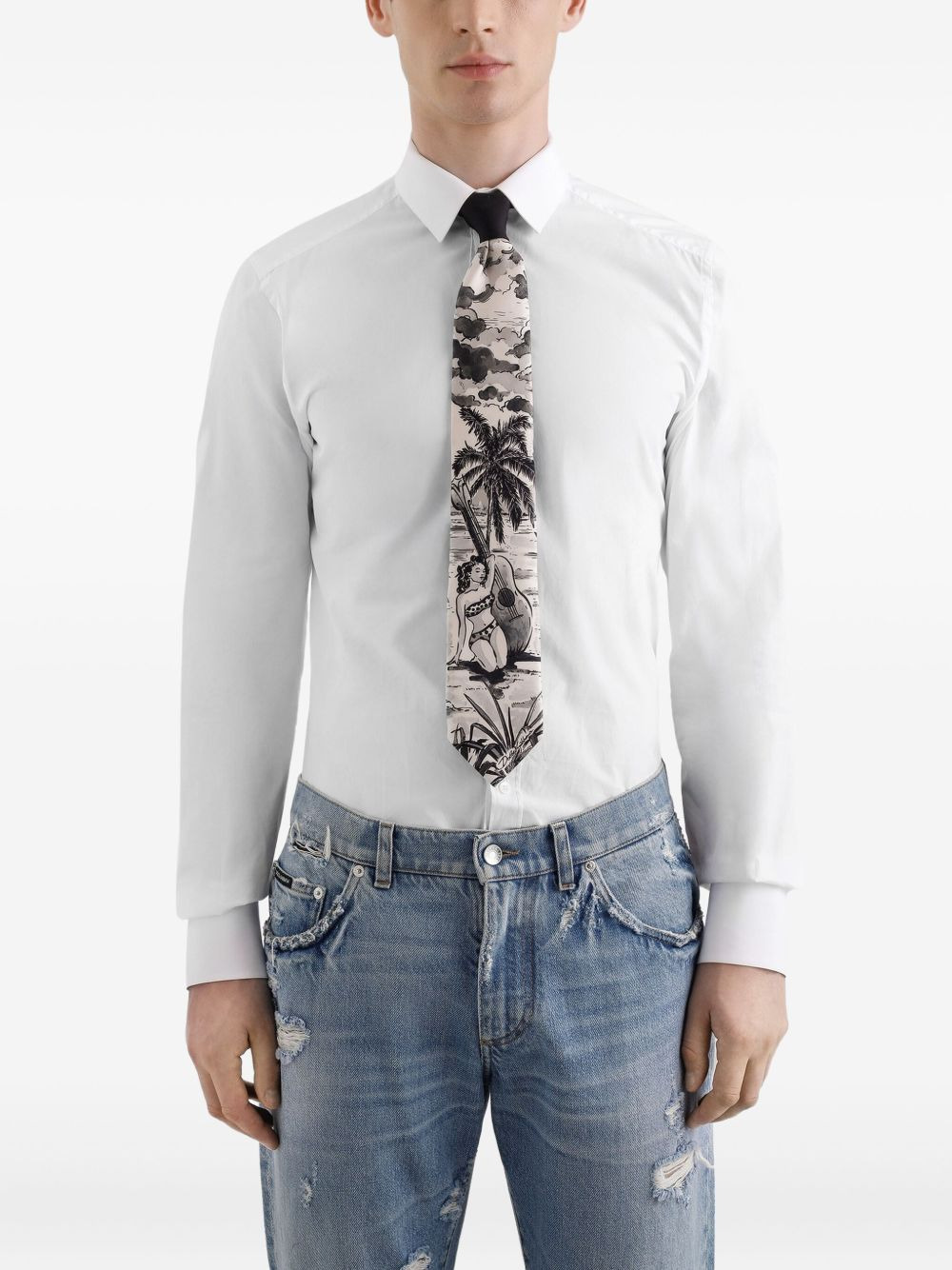 illustration-print tie - 3