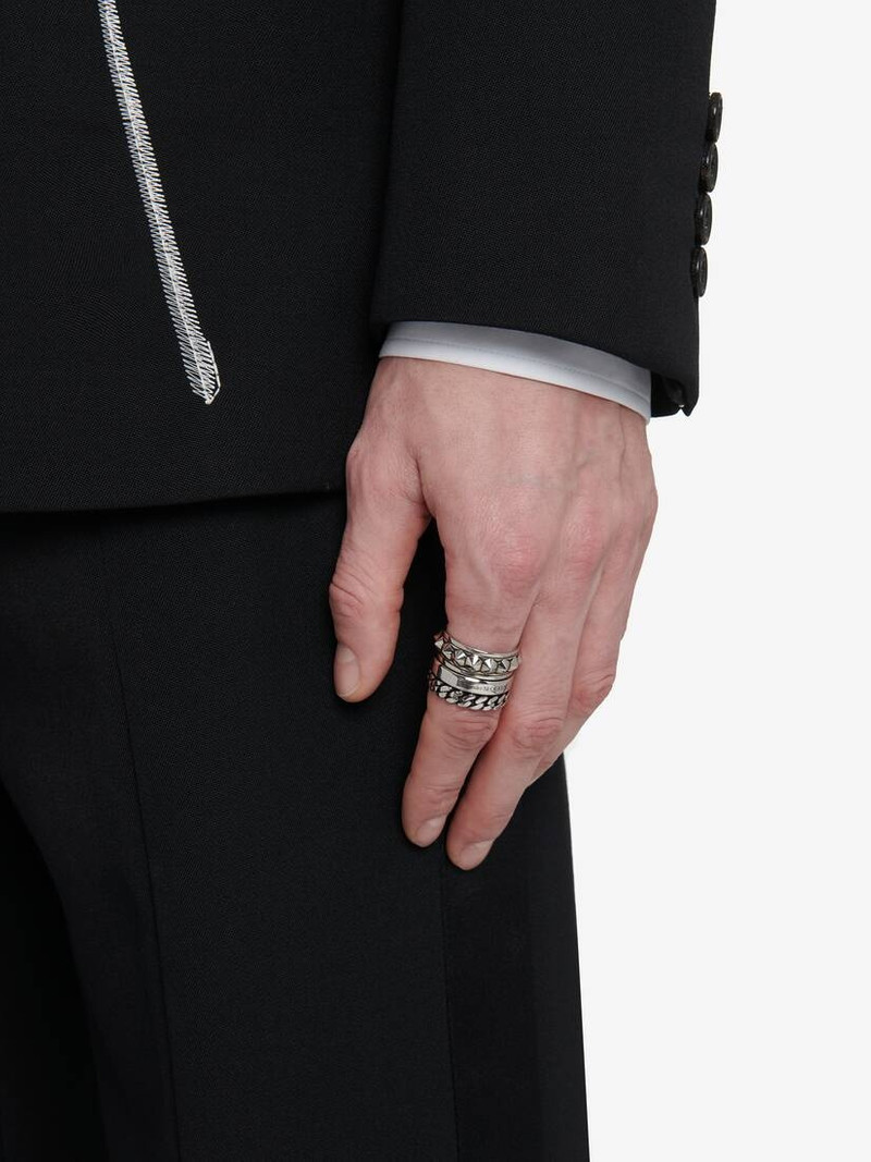 Alexander McQueen Men's Punk Multi-layered Ring in Antique Silver outlook