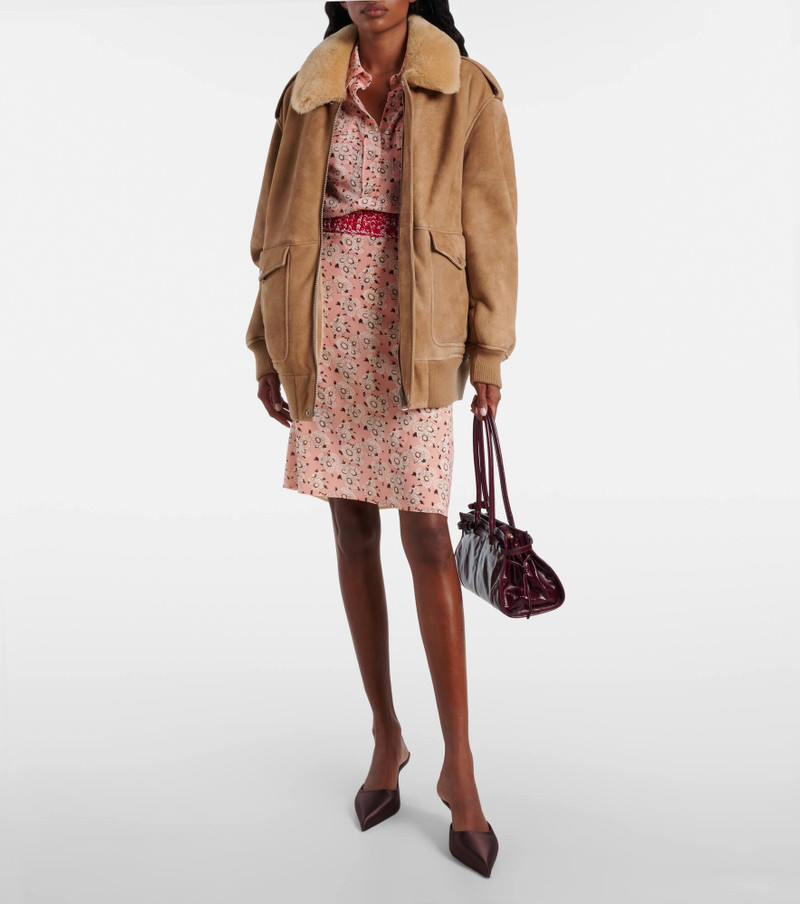 Prada Shearling-trimmed suede jacket outlook