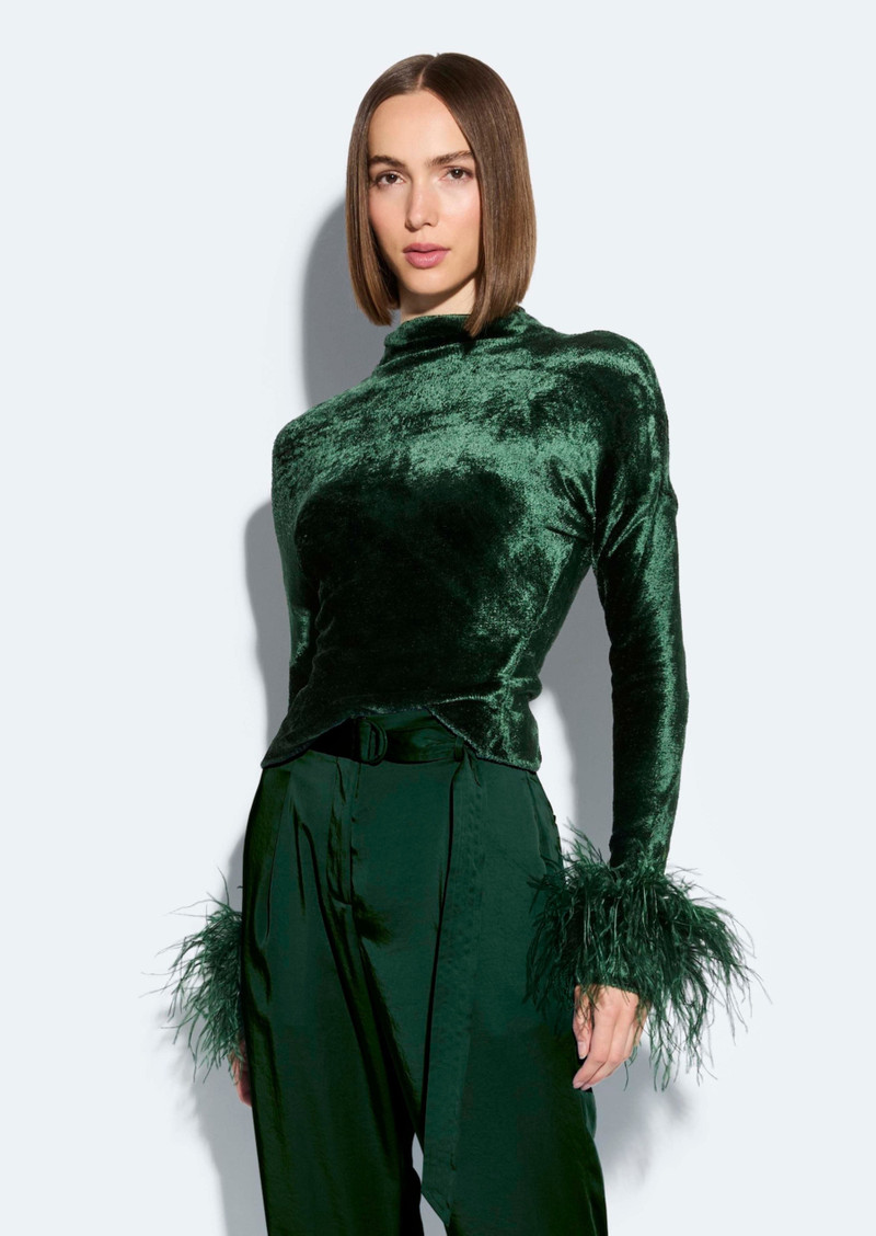 LAPOINTE Velvet Dolman Top With Feathers outlook