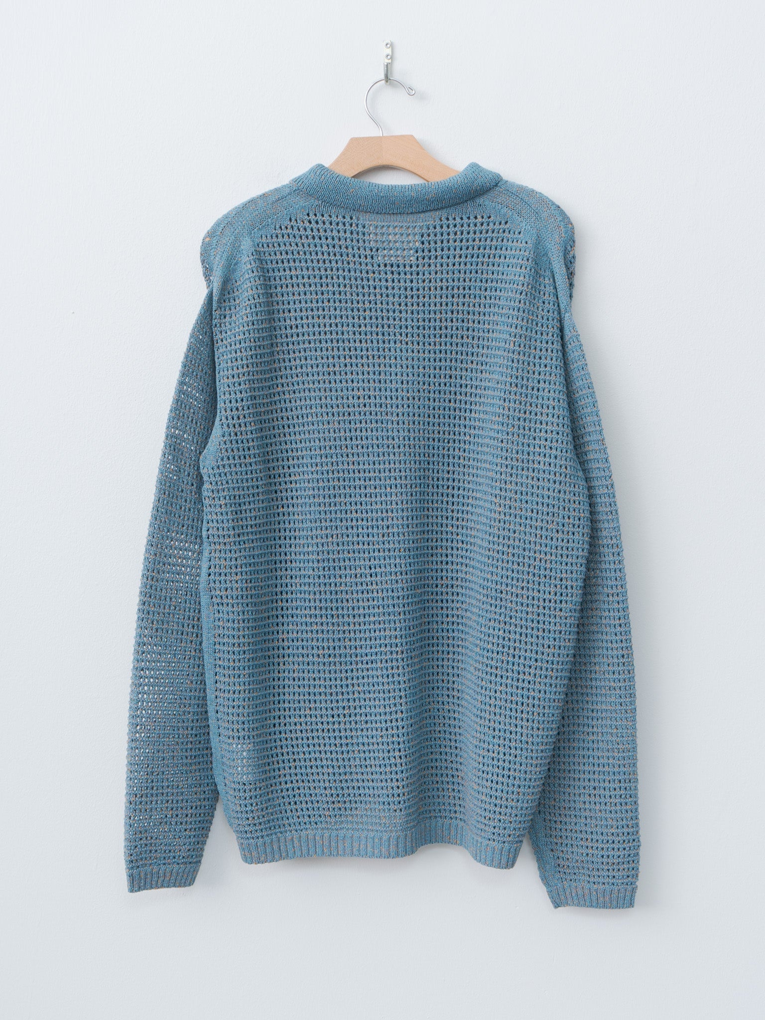 Mesh Knitted Shirt Cardigan - Blue - 7