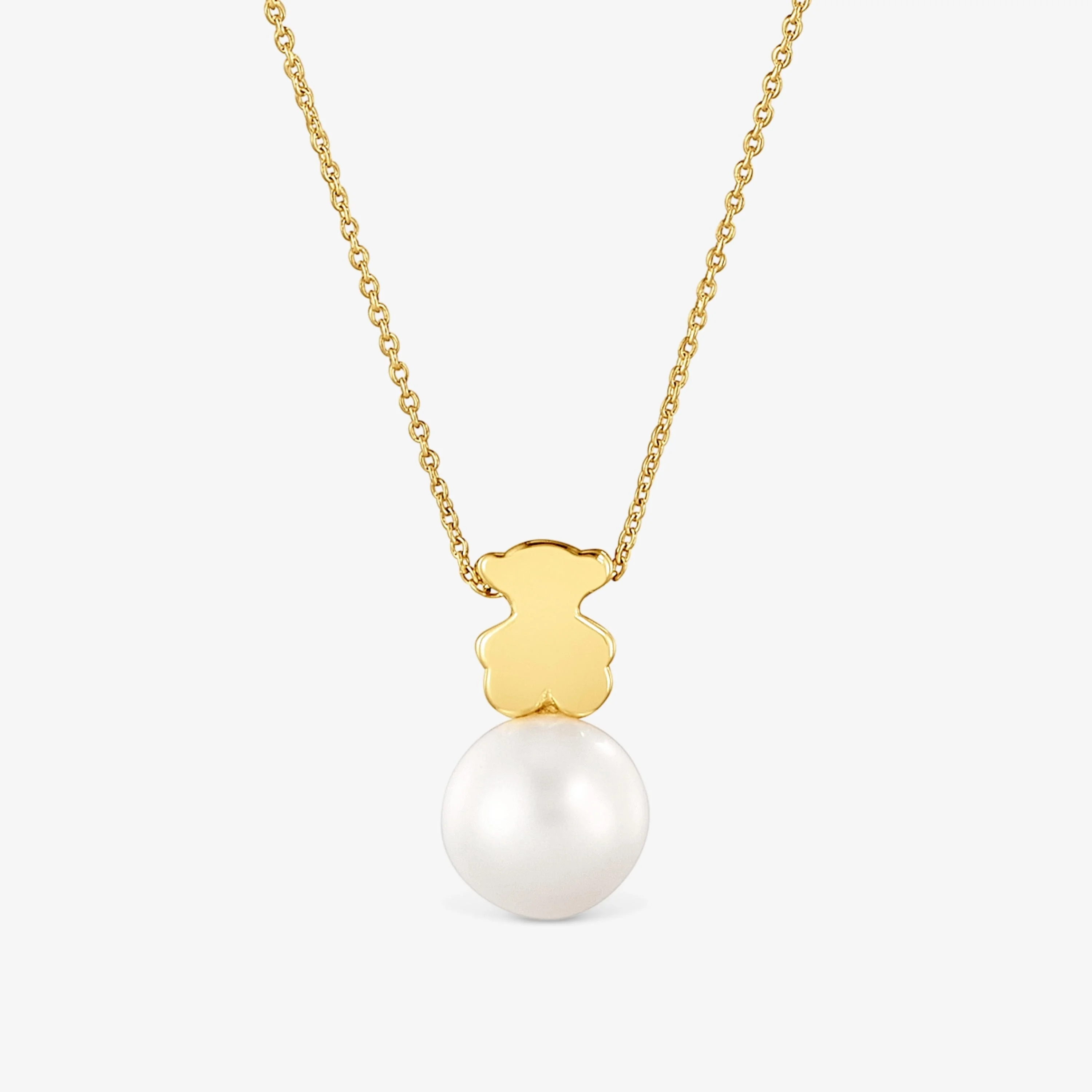 Short 18K solid gold Necklace with cultured pearl and 7 mm bear motif Sweet Dolls - 1