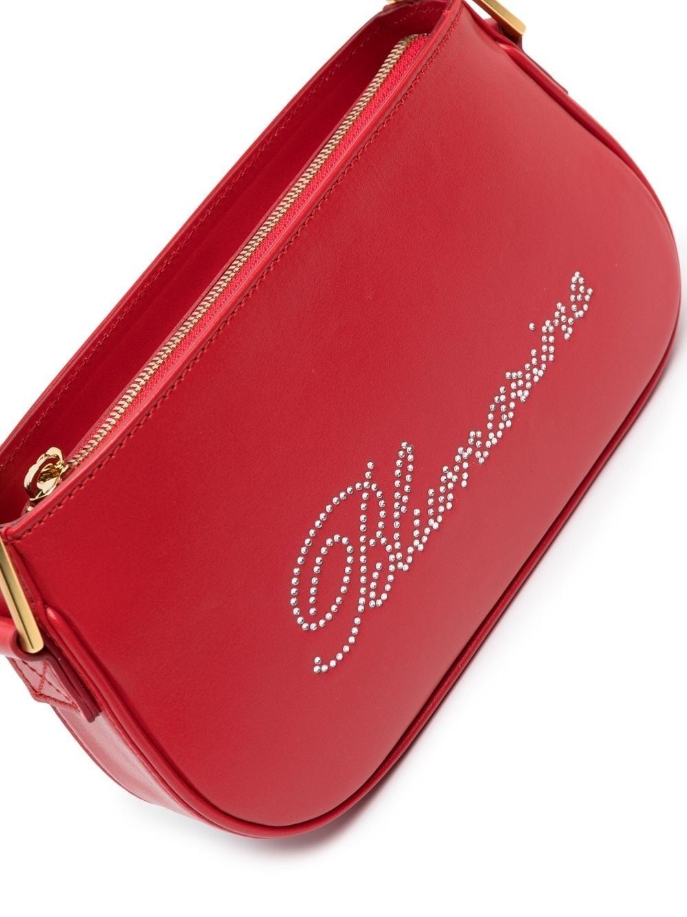rhinestone-logo leather shoulder bag - 4