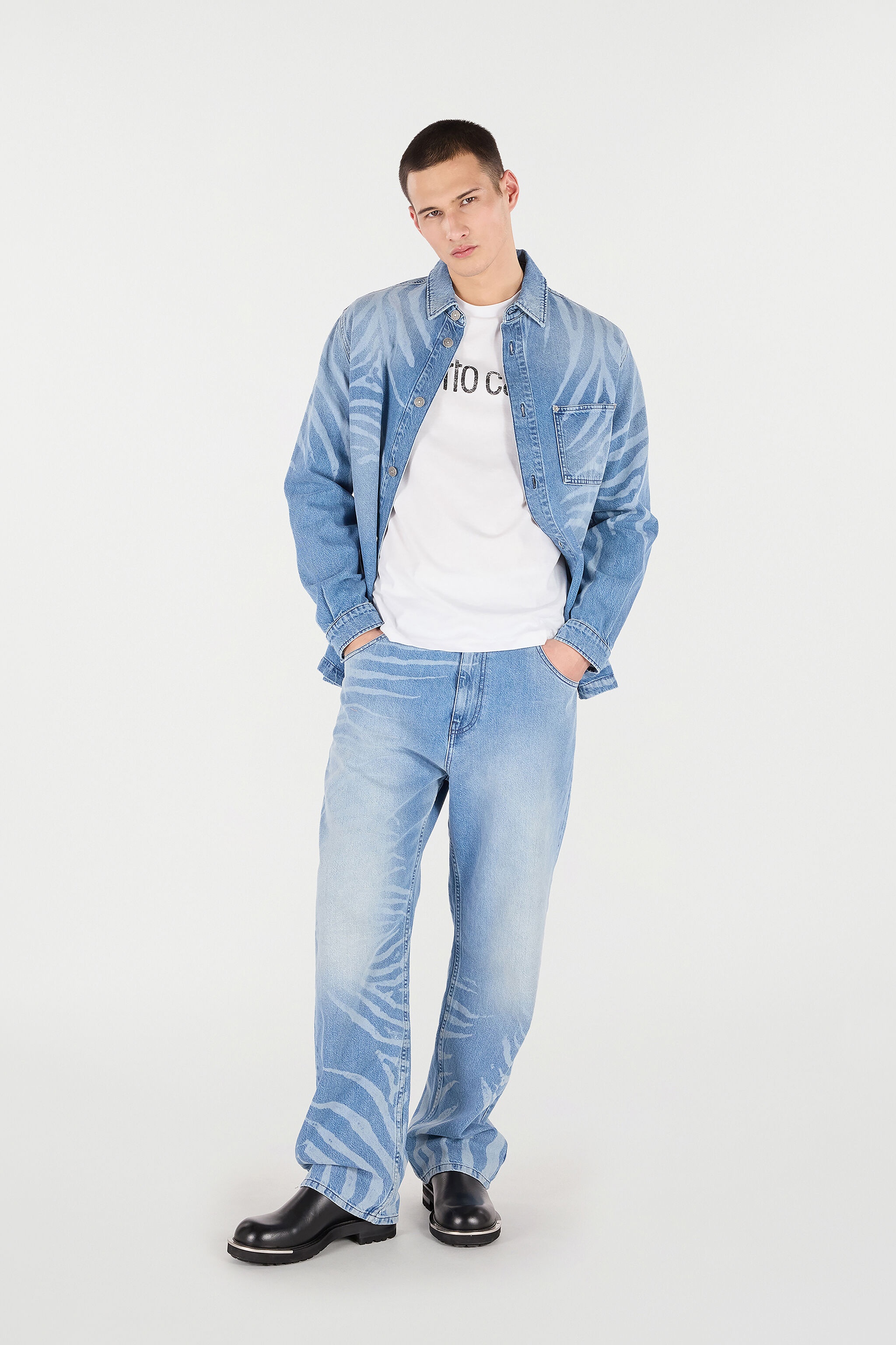 Denim Shirt With Tiger Skin Print - 2