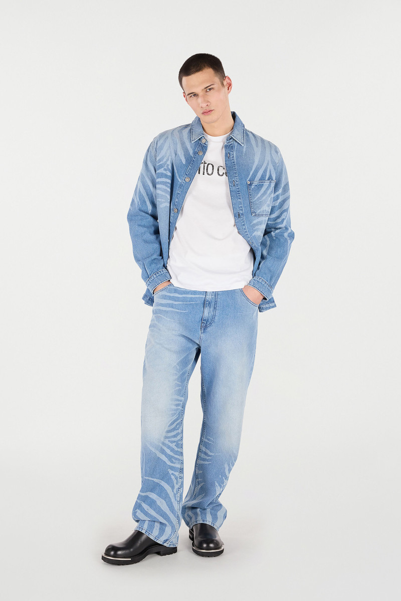 Roberto Cavalli Denim Shirt With Tiger Skin Print outlook