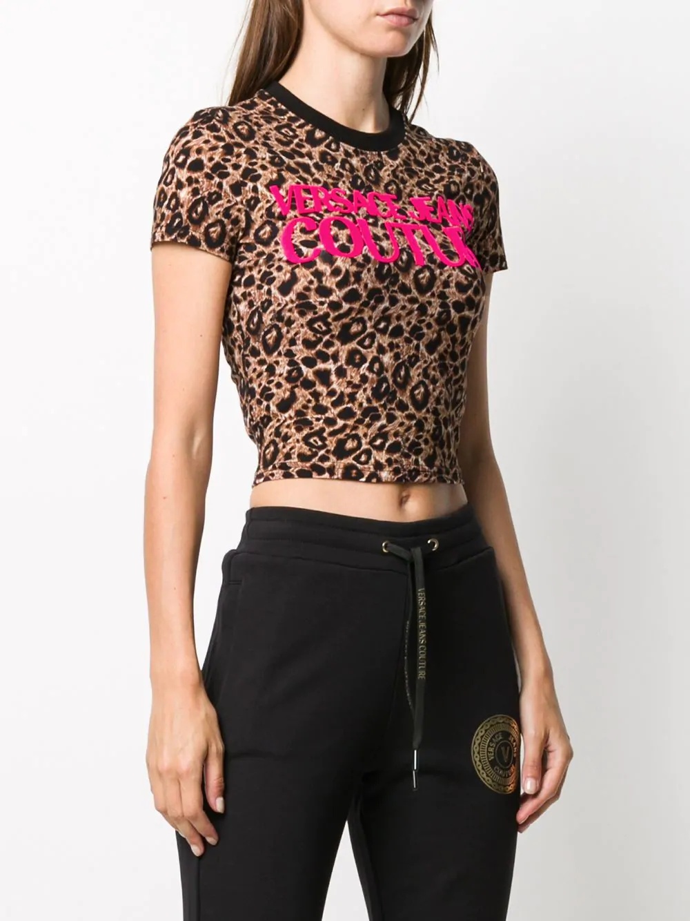 leopard logo cropped T-shirt - 3