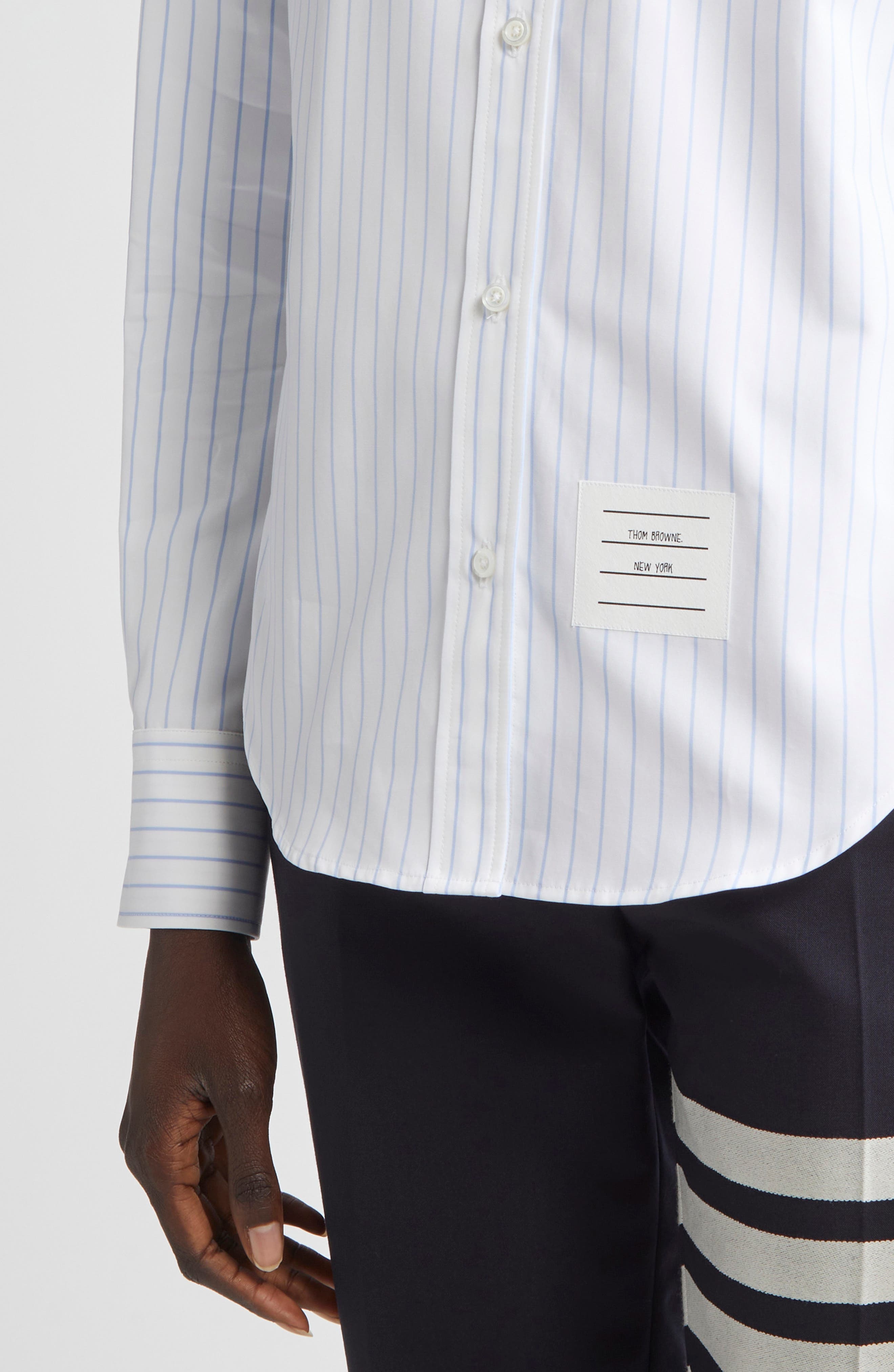 Thom Browne Classic Stripe Cotton Button-Up Shirt in Light Blue at Nordstrom - 4