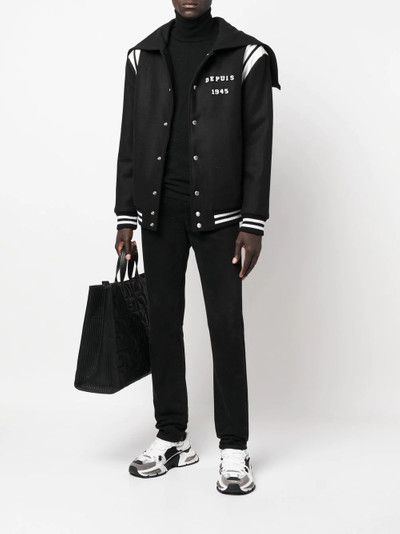 Balmain hooded wool varsity jacket outlook