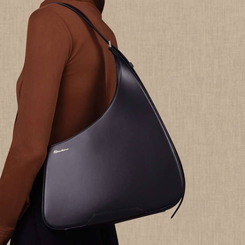 Santoni Black leather The Pluto Hobo shoulder bag outlook