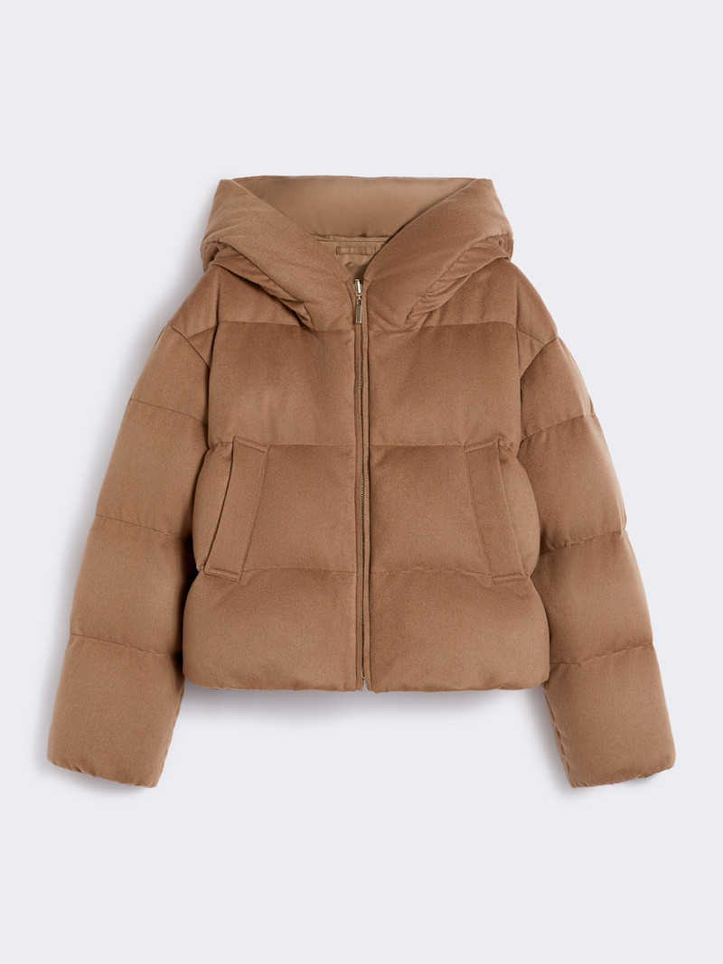 DALIA Reversible down jacket in camel drap and water-repellent taffeta 1