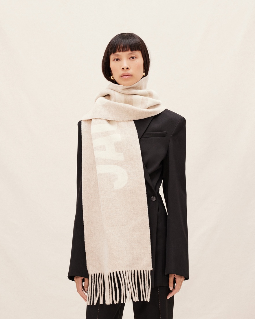 JACQUEMUS Fringed jacquard-knit wool scarf