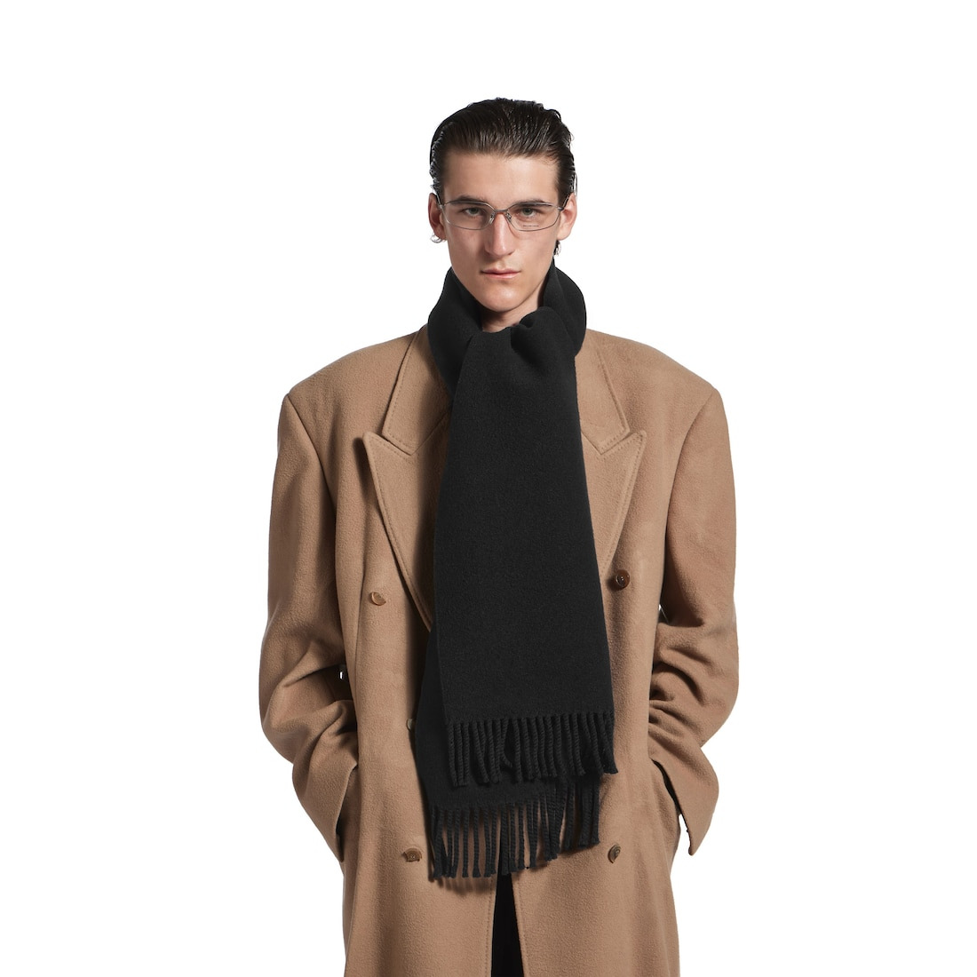 Men's Fringe Scarf in Black - 5
