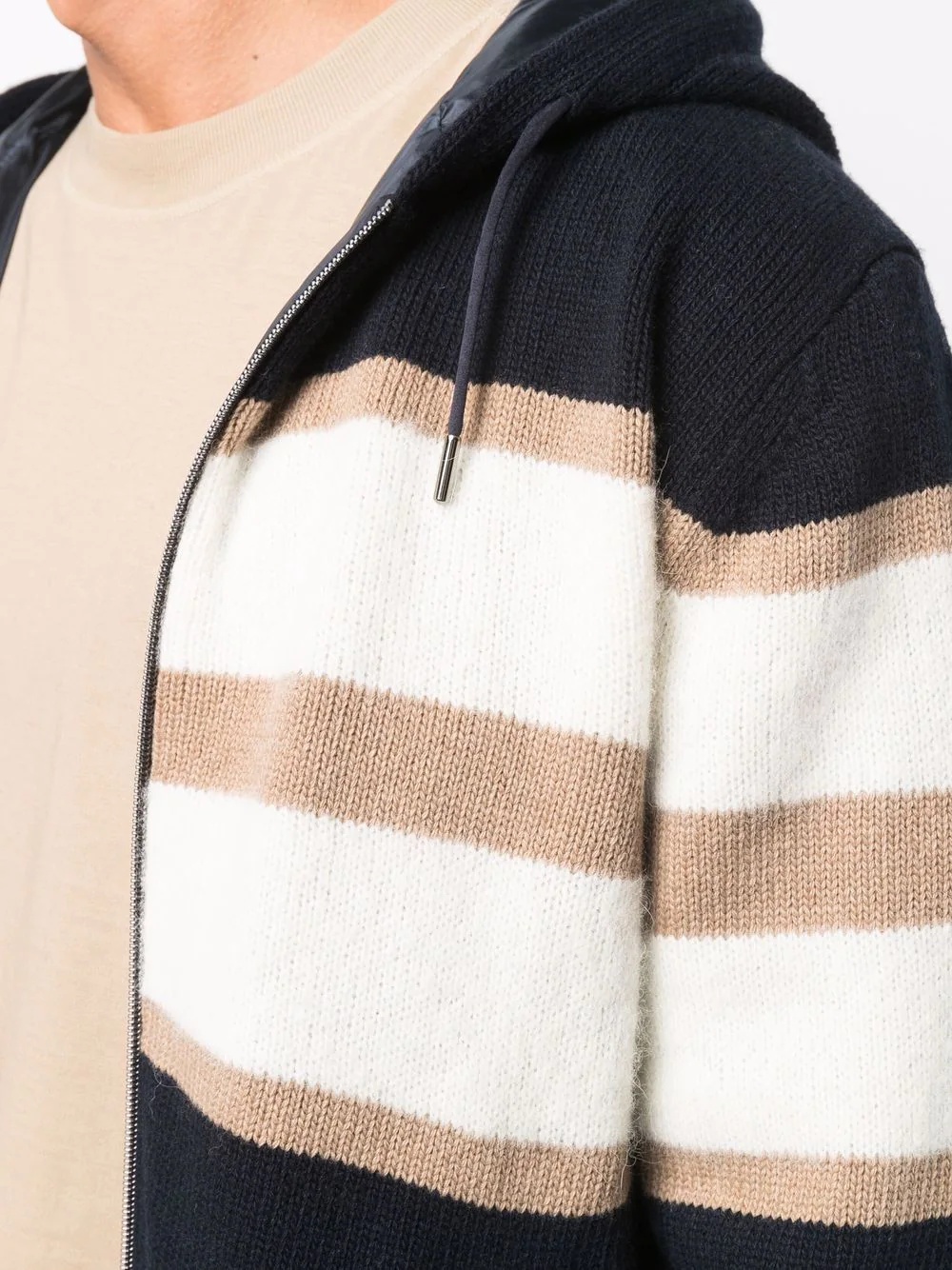 horizontal-stripe pattern hooded jacket - 5