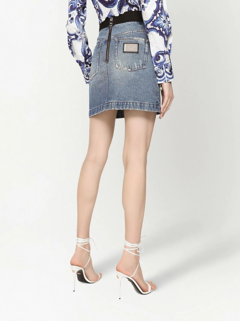 high-waisted denim mini skirt - 5