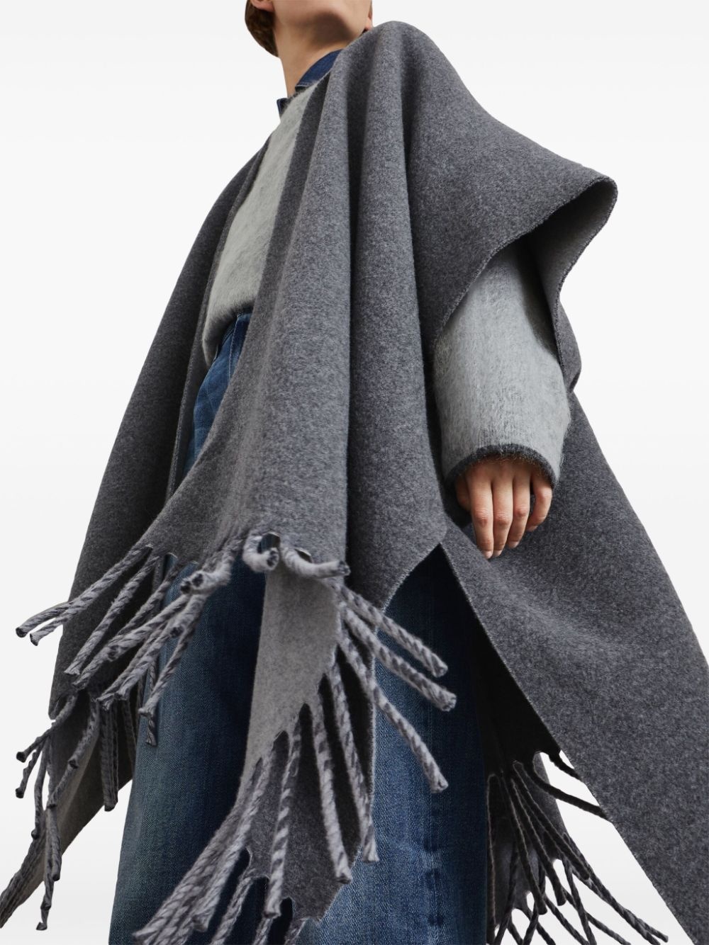 fringed-edge wool-cashmere cape - 6