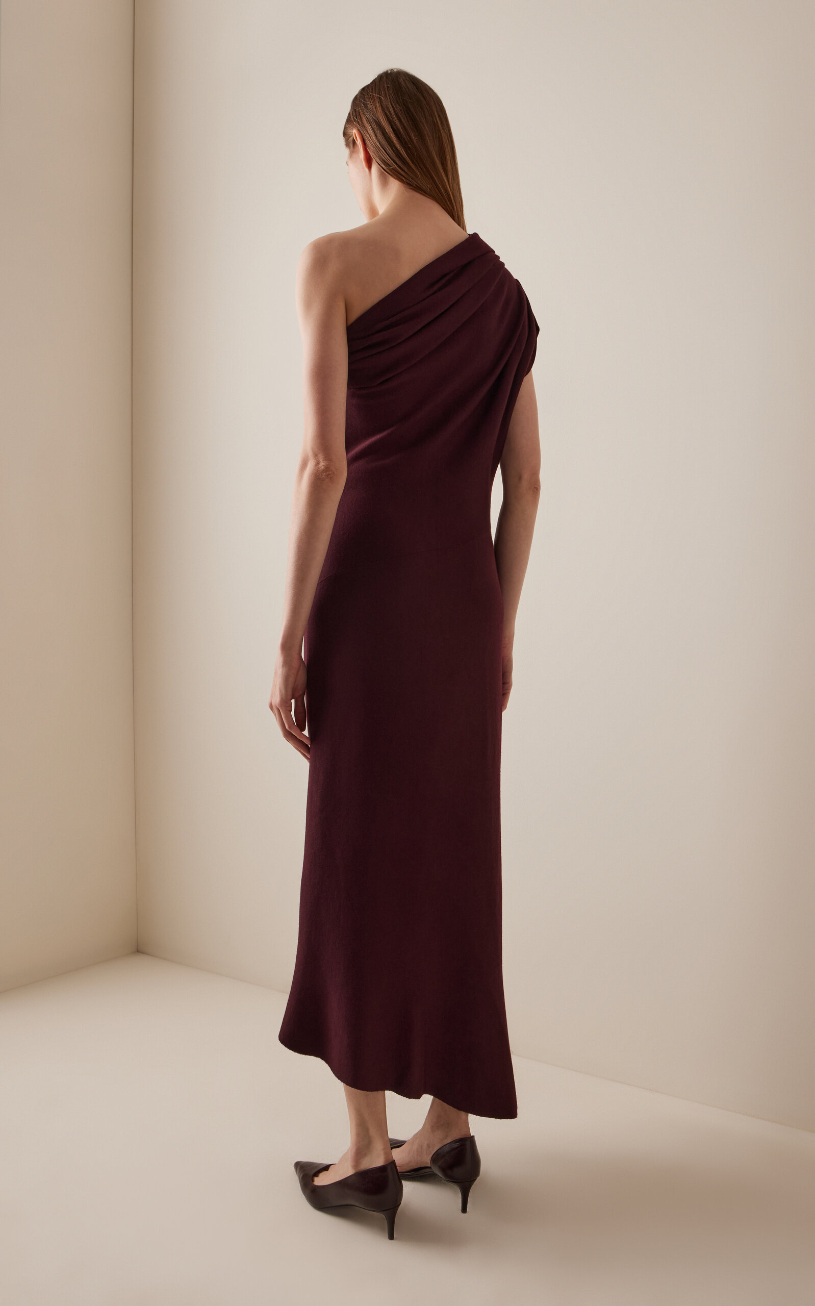 Coast Asymmetric Merino-Wool Midi Dress burgundy - 4