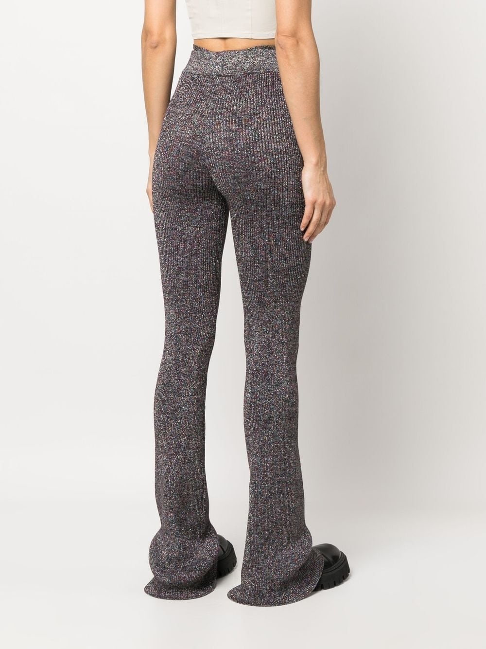 lurex-detailing flared knitted trousers - 4