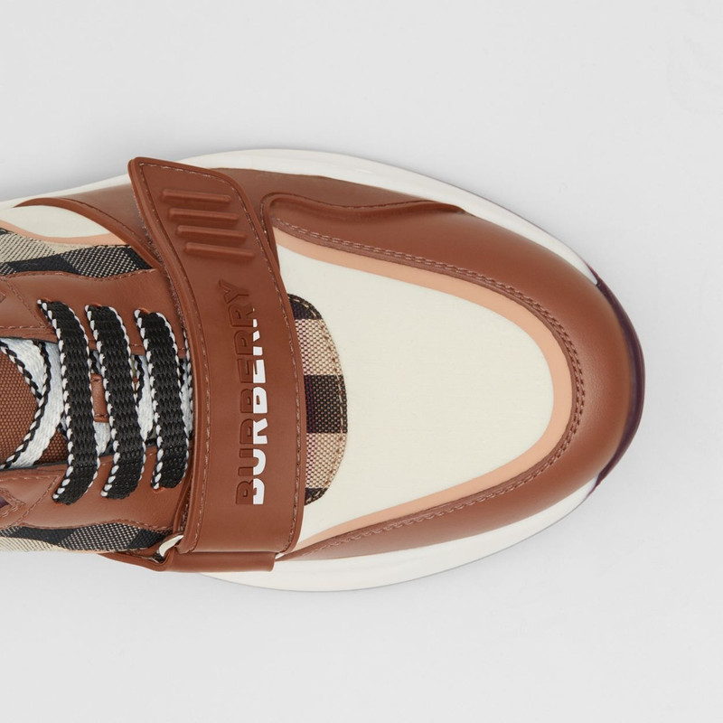 Burberry Check Cotton, Nylon and Leather Sneakers outlook