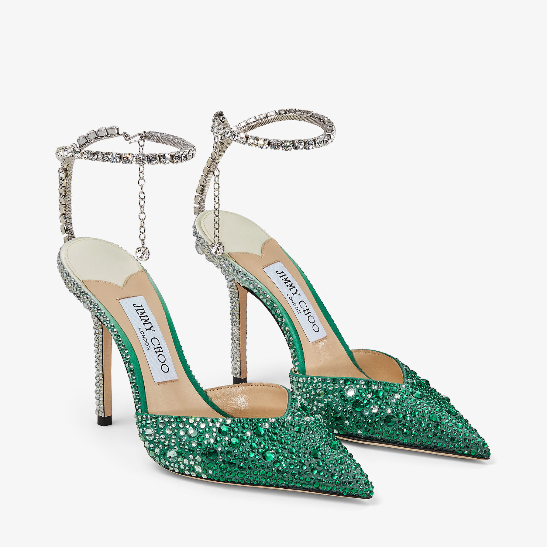 Saeda 100
Emerald Satin Pumps with Swarovski Crystals - 3