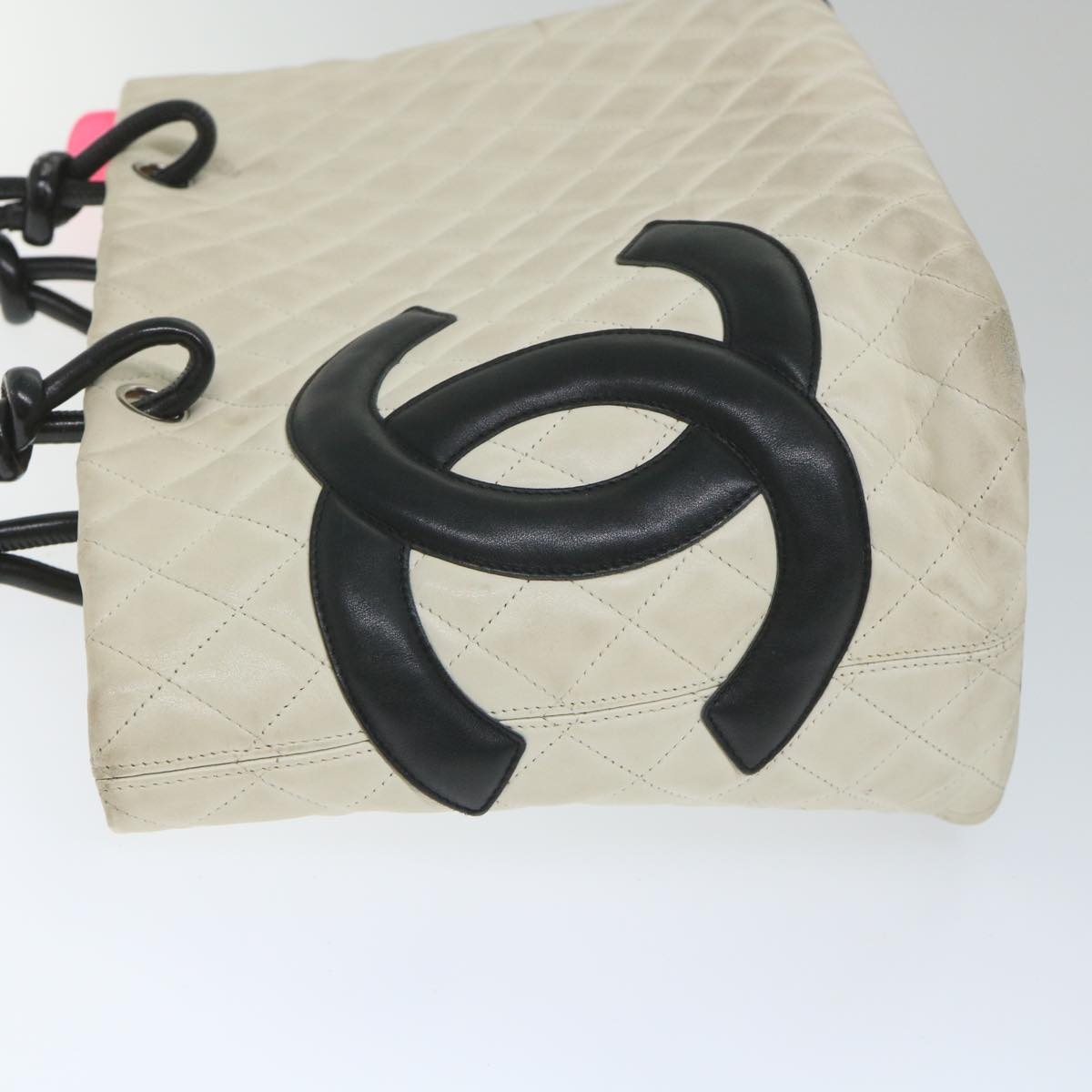 CHANEL Cambon Line Tote Bag Leather White CC - 5