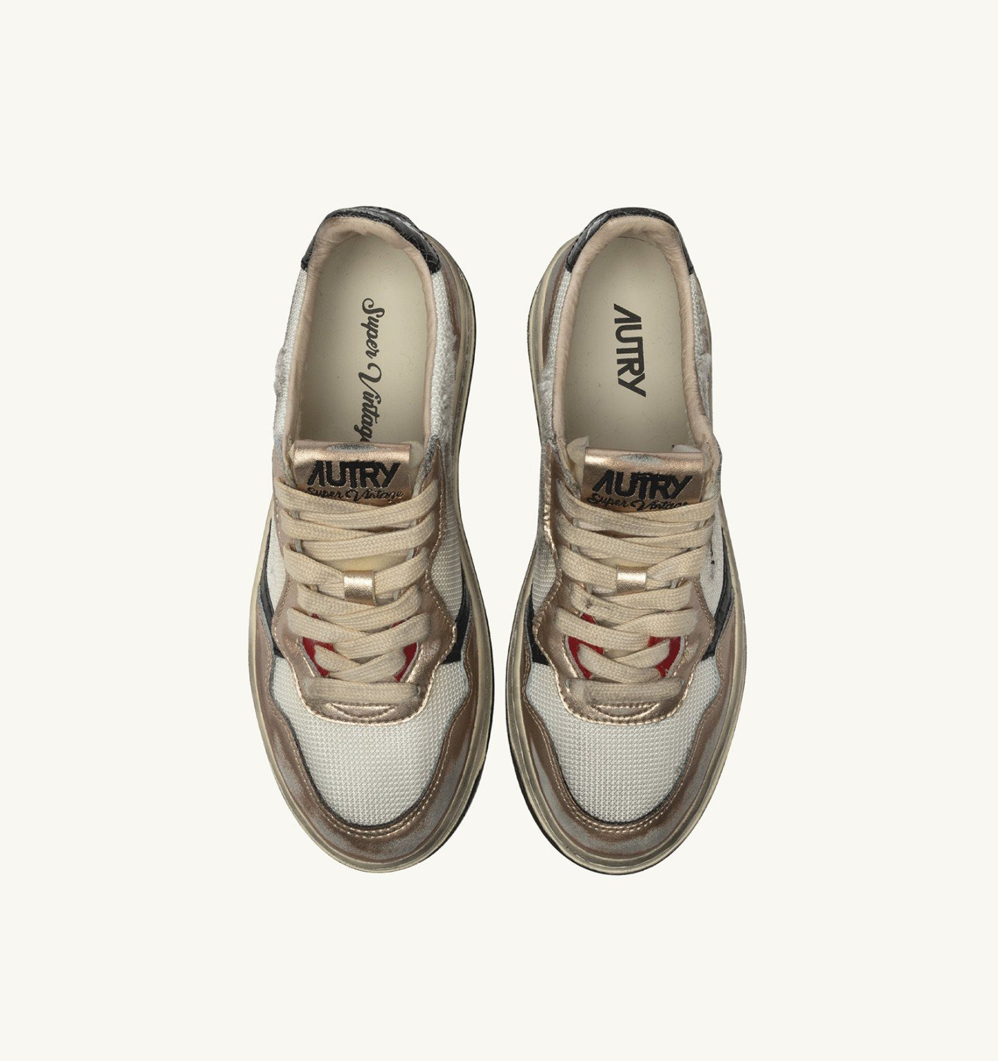 MEDALIST LOW SUPER VINTAGE SNEAKERS IN WHITE MESH, GOLD SUEDE AND BLACK LEATHER - 5