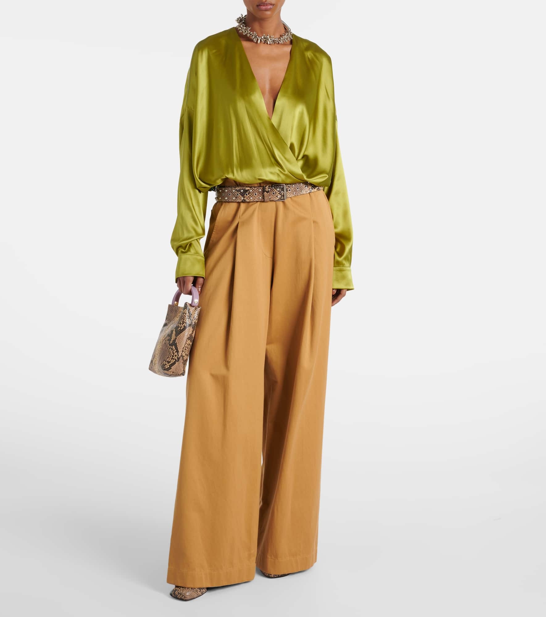 Draped silk-blend satin blouse - 2