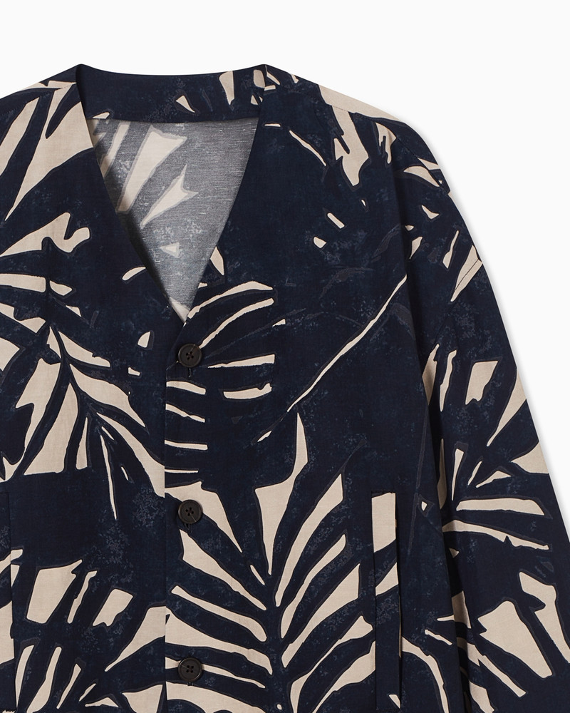 EMPORIO ARMANI LINEN-BLEND JACKET WITH FOLIAGE-PRINT PATTERN outlook